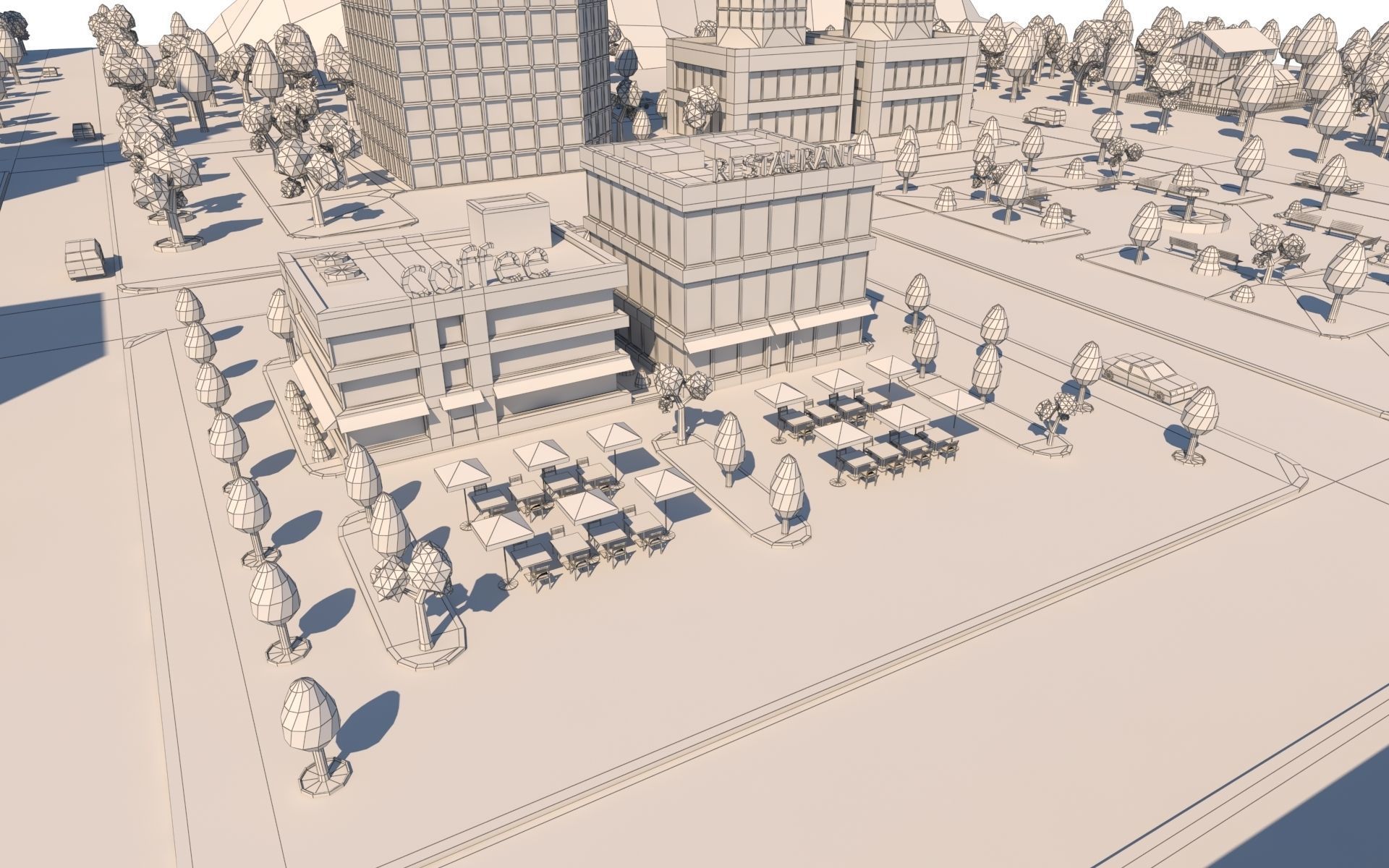 Low Poly City with mountains and water Low-poly 3D model_25