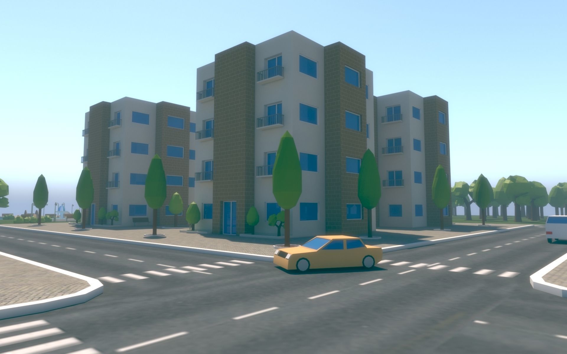 Low Poly City with mountains and water Low-poly 3D model_14