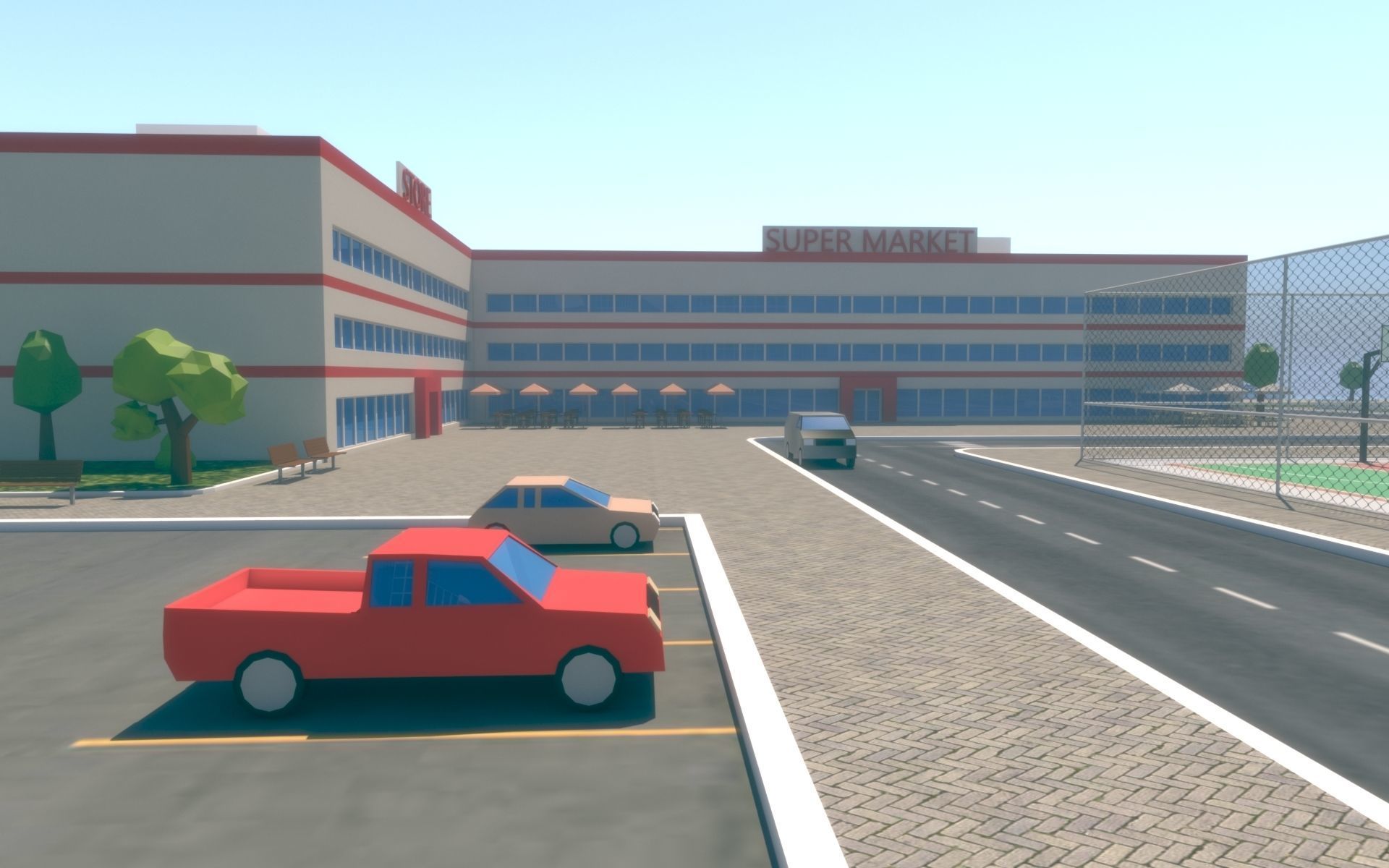 Low Poly City with mountains and water Low-poly 3D model_10