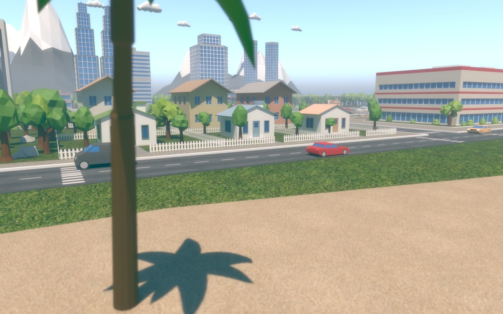 Low Poly City with mountains and water Low-poly 3D model_6