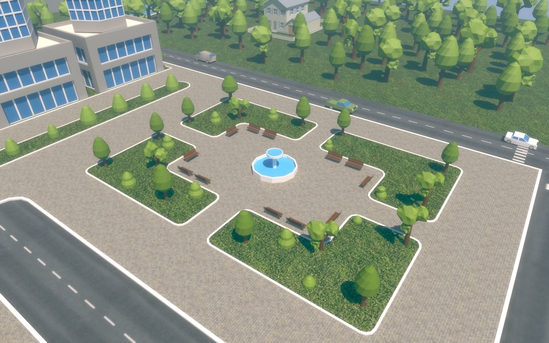 Low Poly City with mountains and water Low-poly 3D model_16