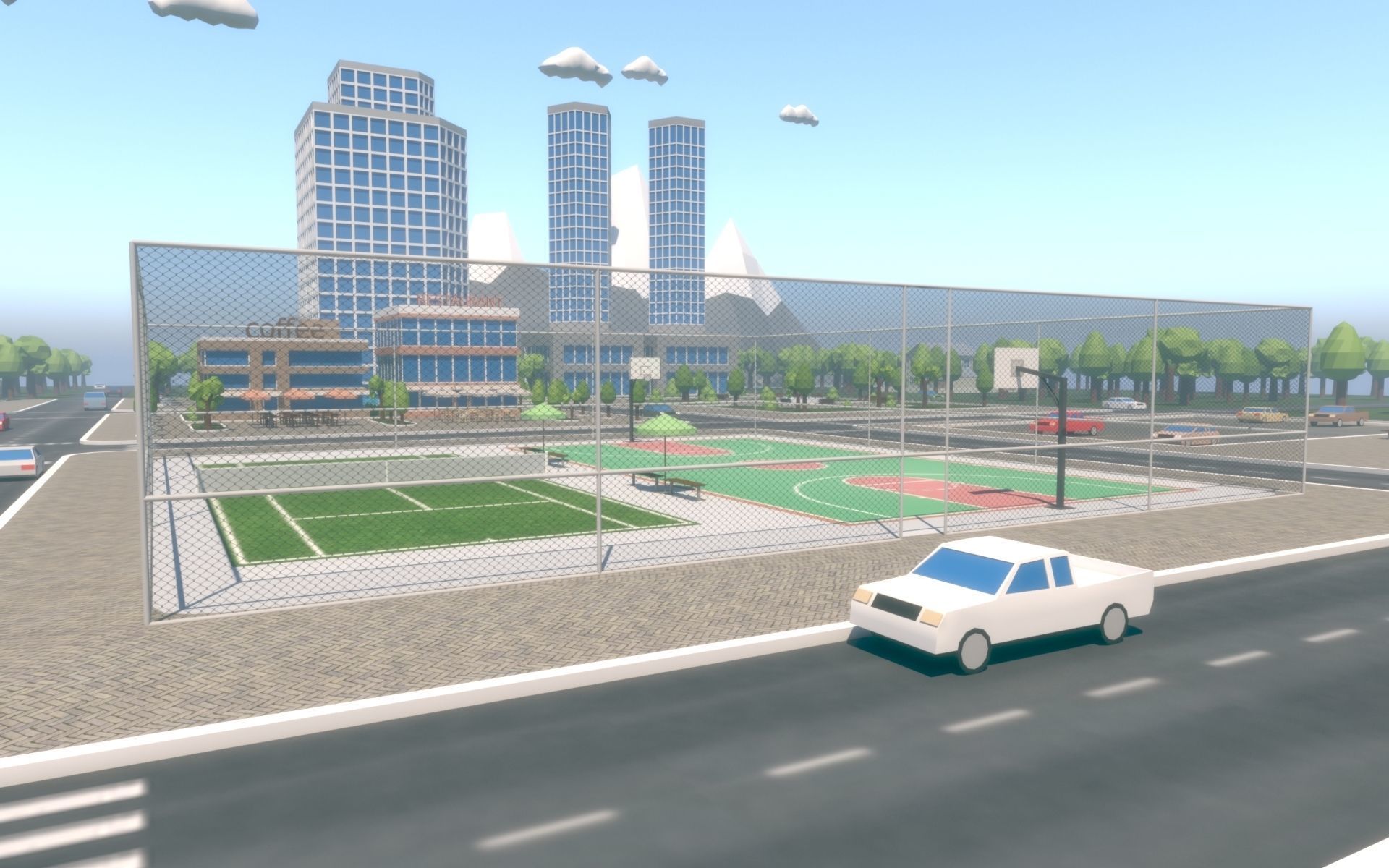 Low Poly City with mountains and water Low-poly 3D model_8