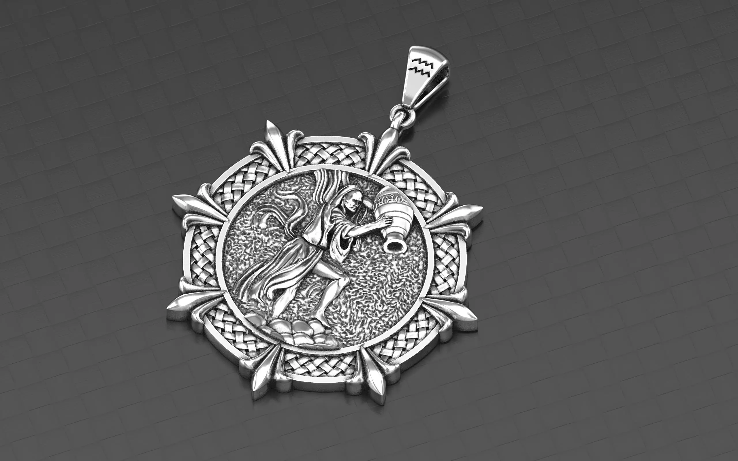Aquarius Vodolyey Acuario Zodiac Horoscope pendant medalion 3D print model_0