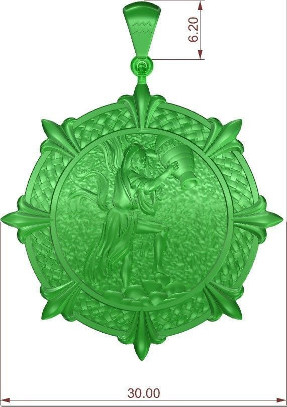 Aquarius Vodolyey Acuario Zodiac Horoscope pendant medalion 3D print model_3