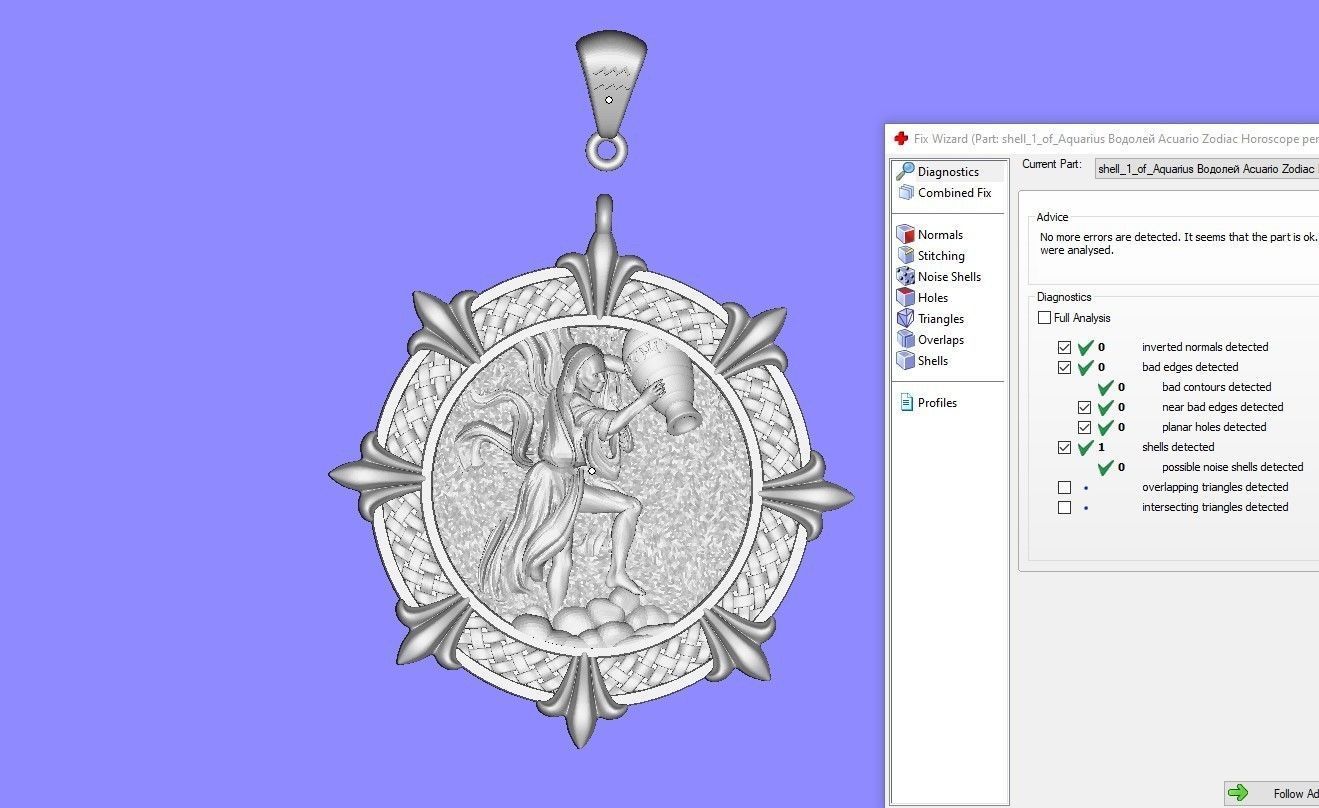 Aquarius Vodolyey Acuario Zodiac Horoscope pendant medalion 3D print model_6