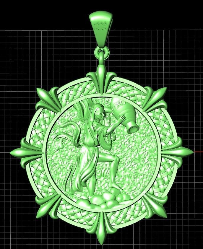 Aquarius Vodolyey Acuario Zodiac Horoscope pendant medalion 3D print model_2