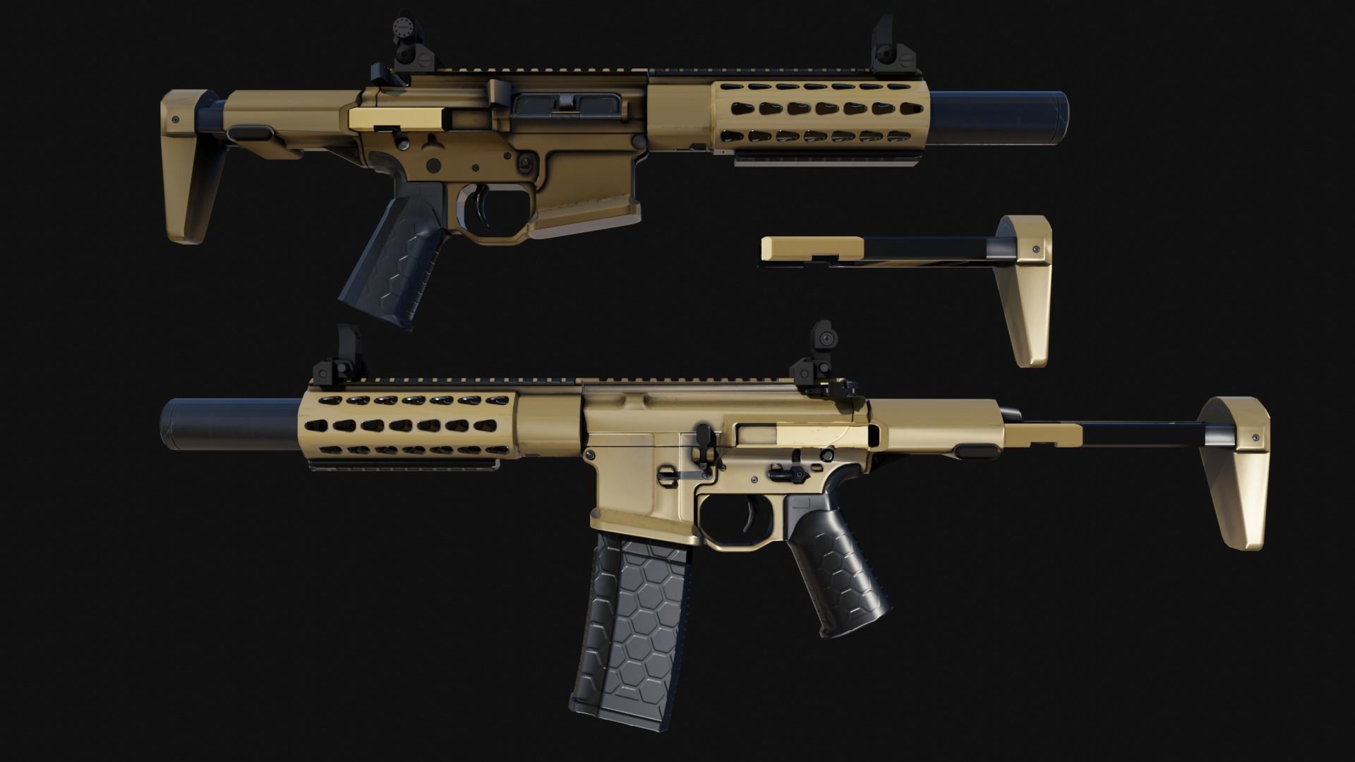 Honey-Badger silver rifle Low-poly 3D model_10