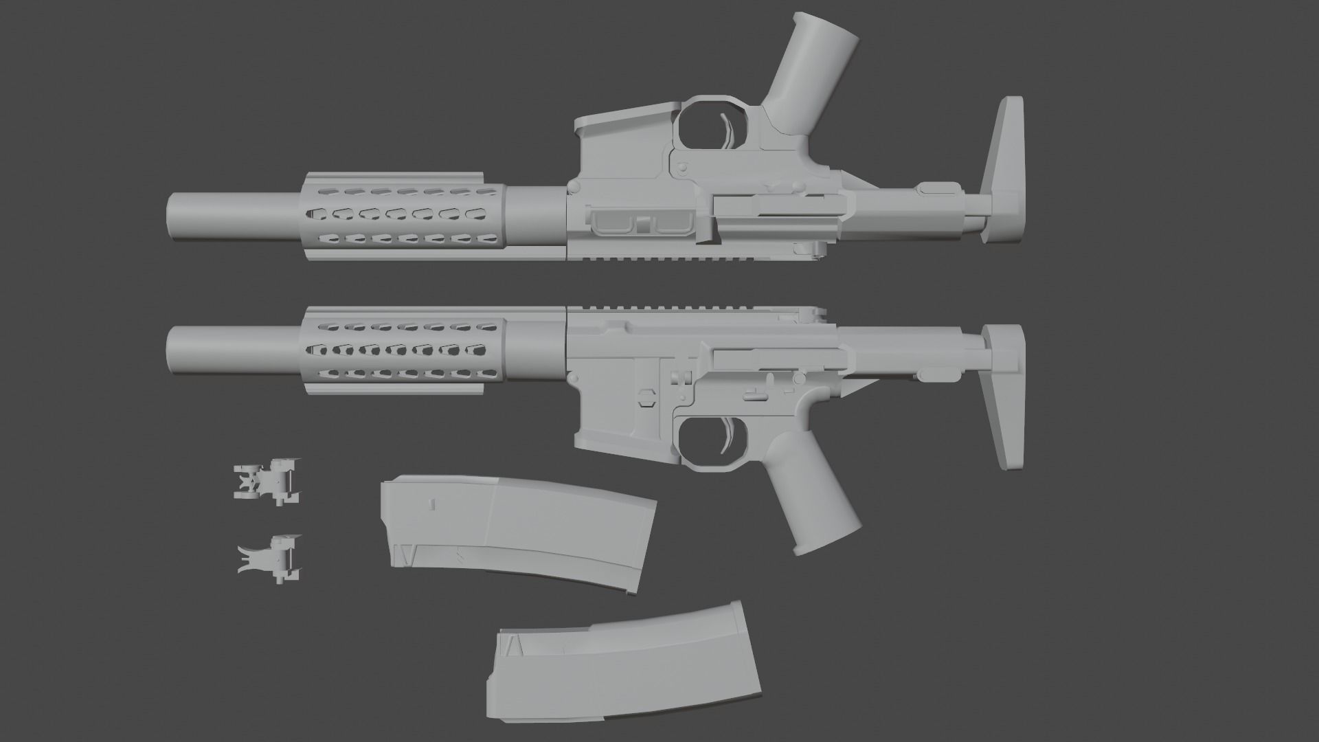 Honey-Badger silver rifle Low-poly 3D model_15