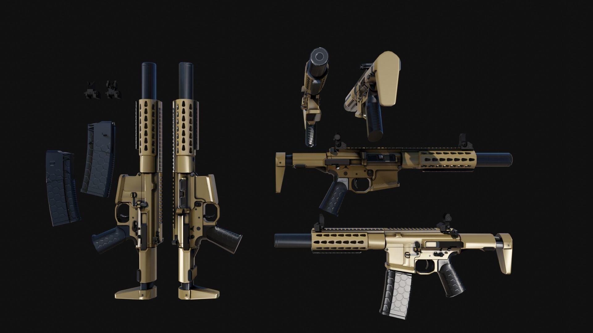 Honey-Badger silver rifle Low-poly 3D model_6