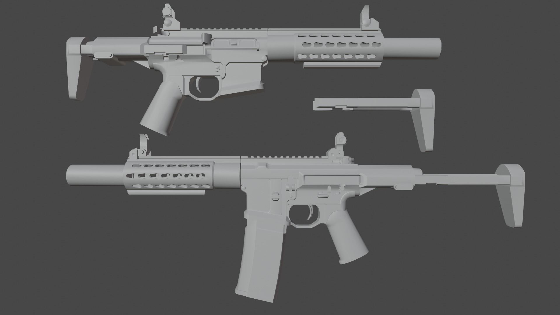 Honey-Badger silver rifle Low-poly 3D model_11