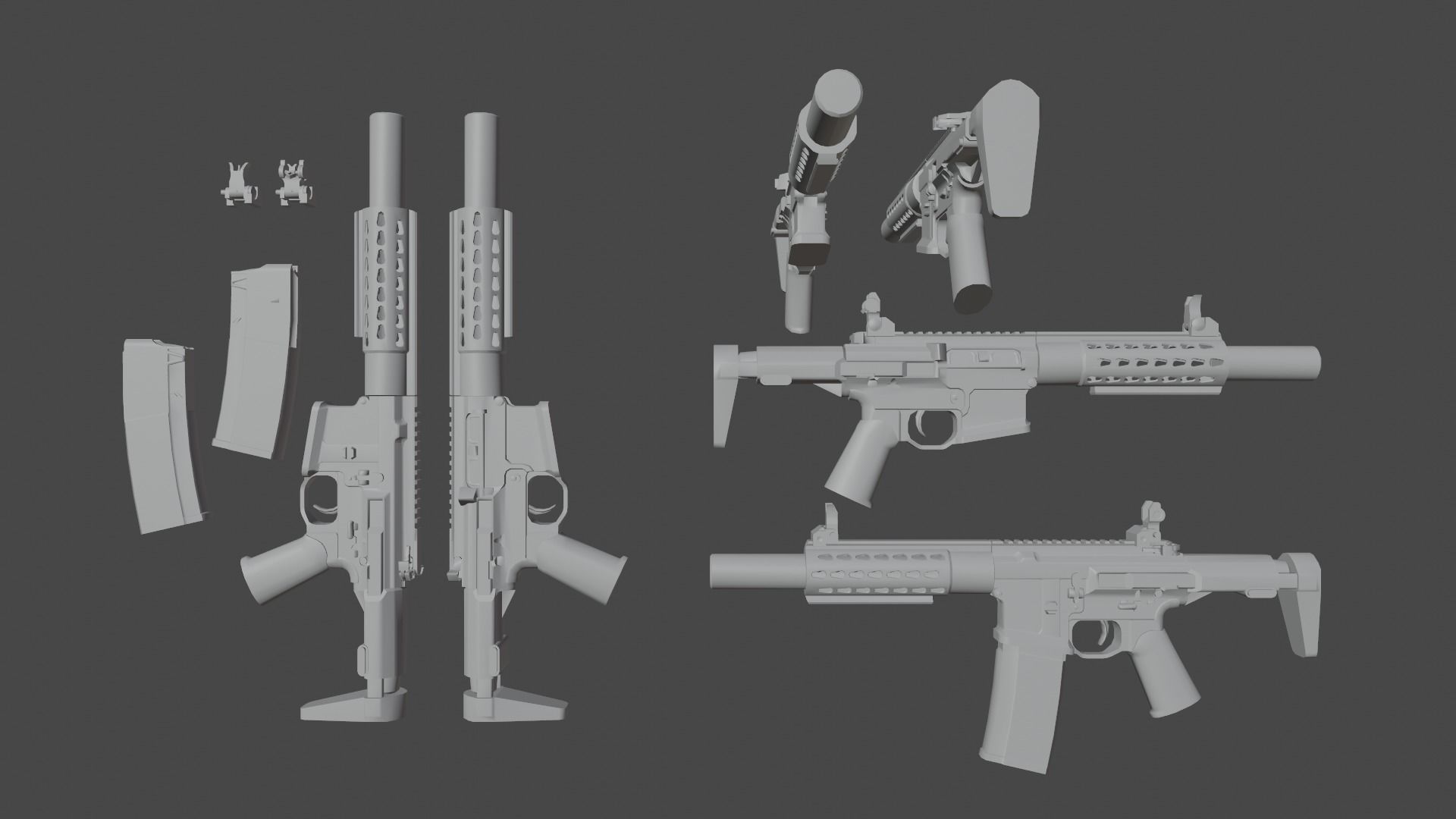 Honey-Badger silver rifle Low-poly 3D model_7