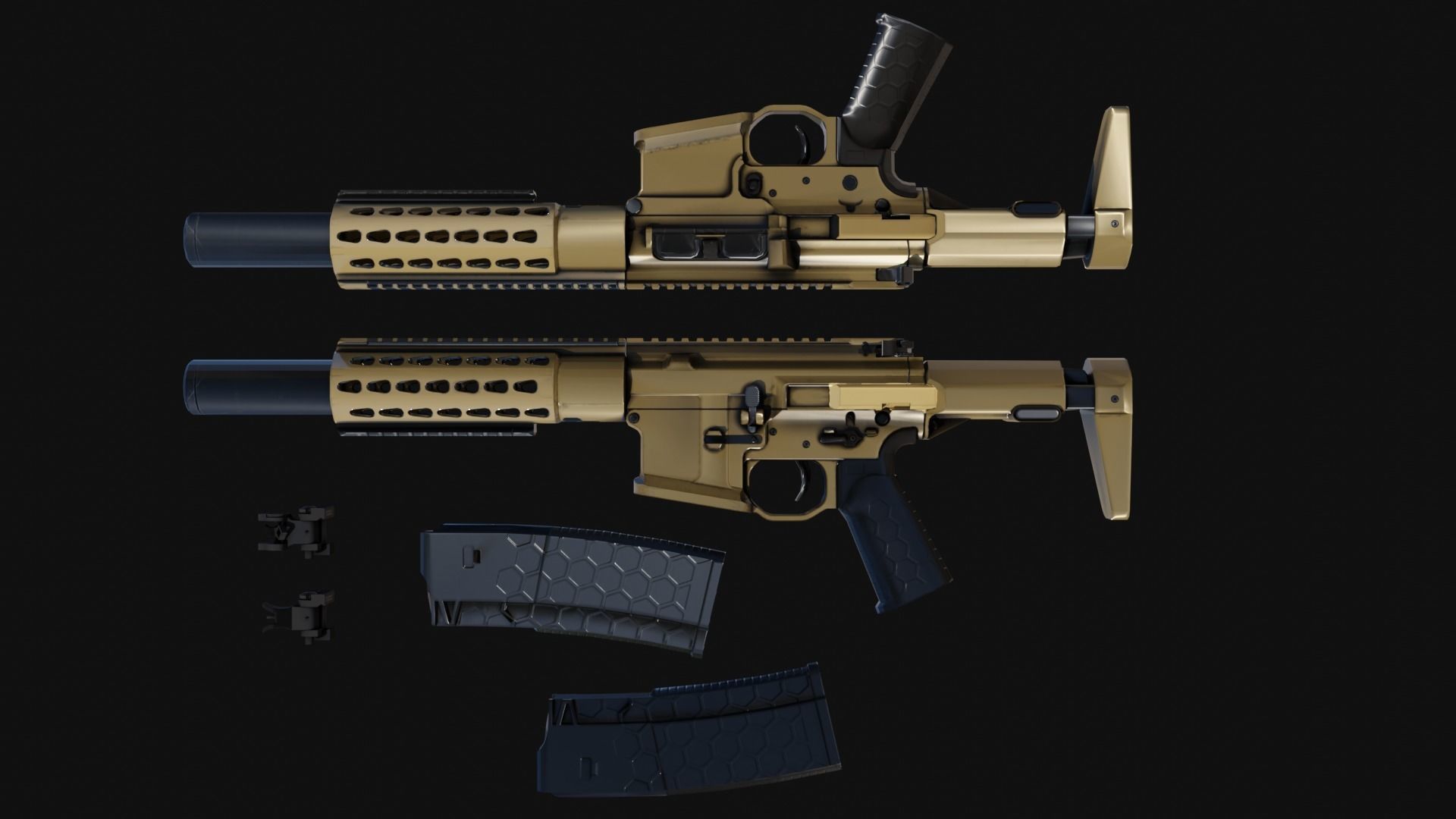 Honey-Badger silver rifle Low-poly 3D model_14