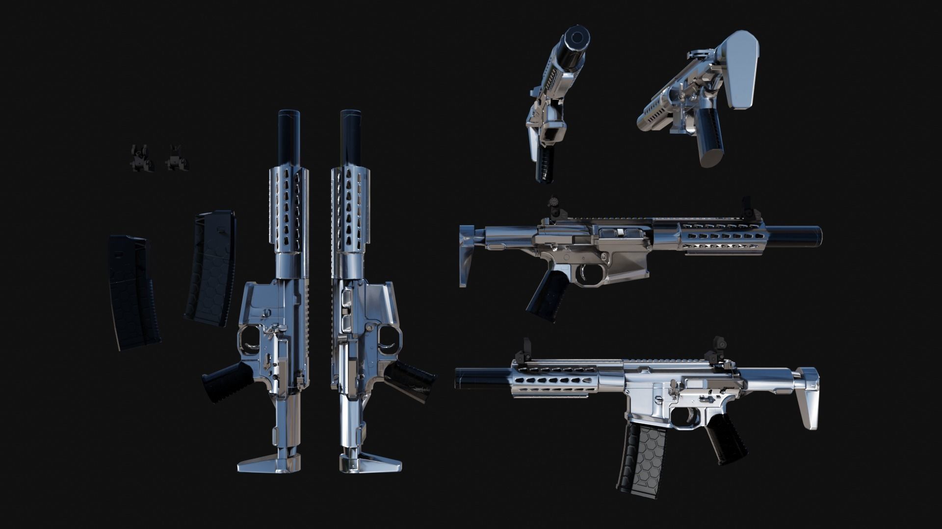 Honey-Badger silver rifle Low-poly 3D model_5