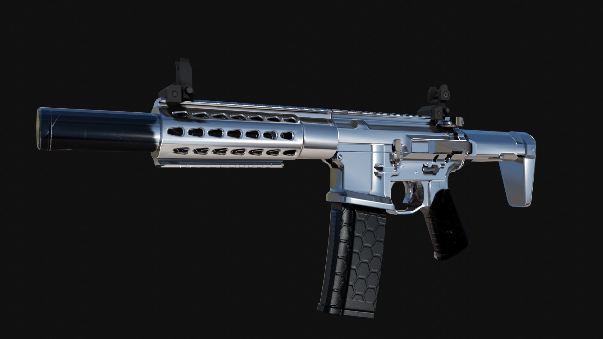 Honey-Badger silver rifle Low-poly 3D model_1