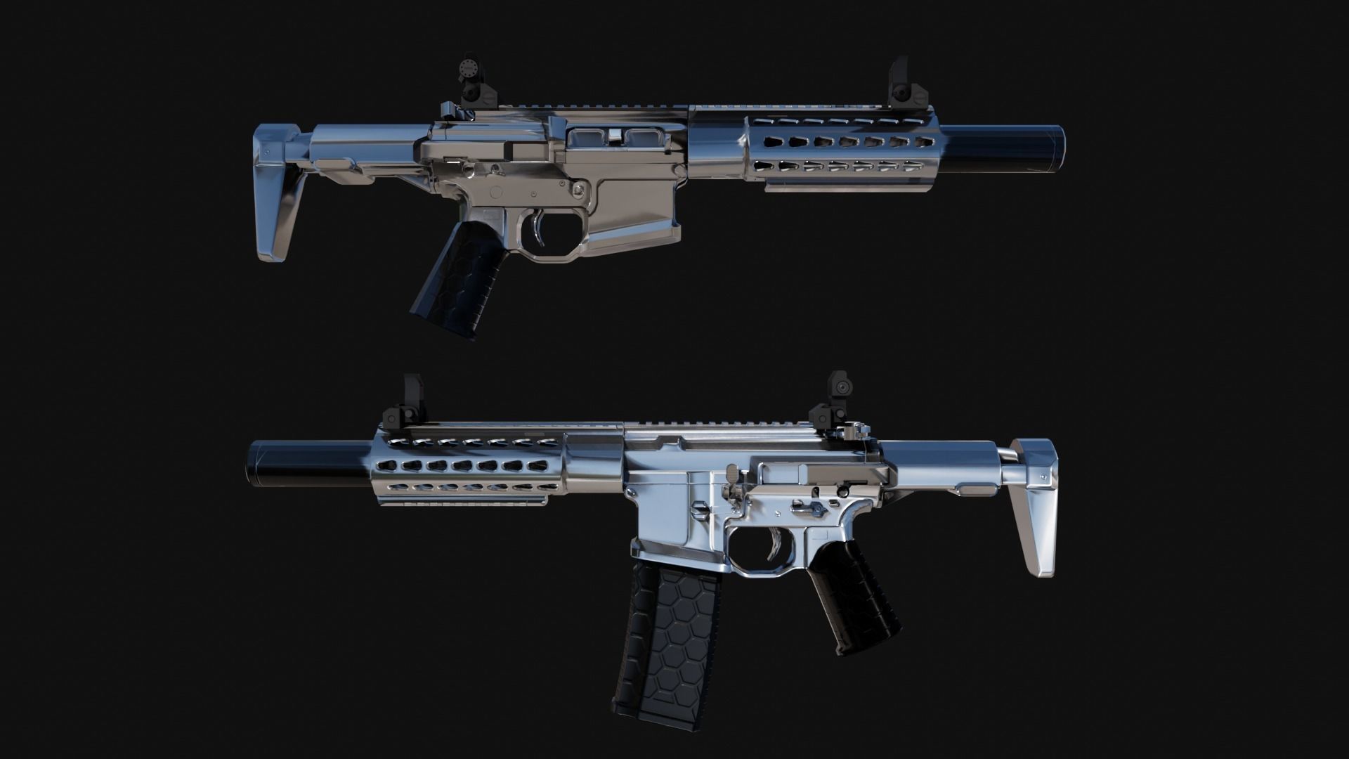 Honey-Badger silver rifle Low-poly 3D model_9