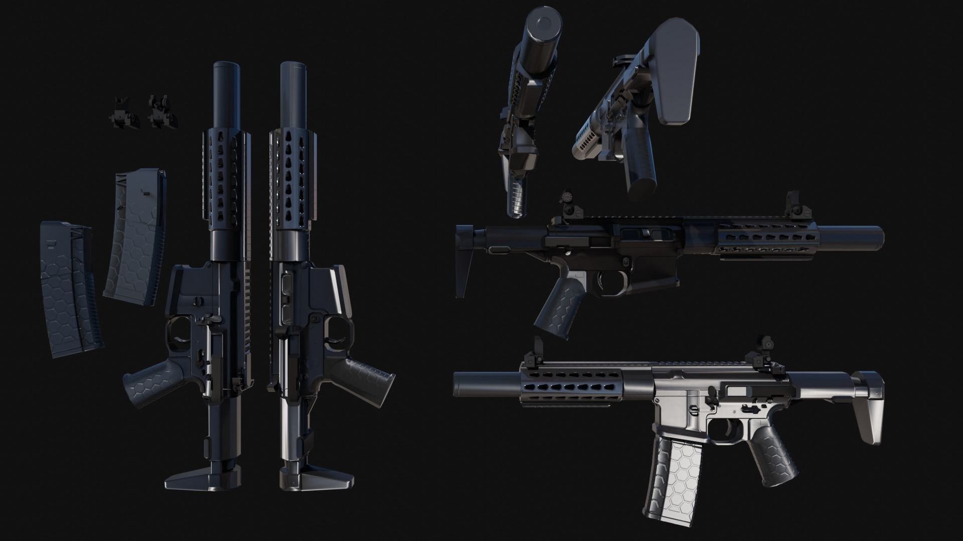 Honey-Badger silver rifle Low-poly 3D model_4