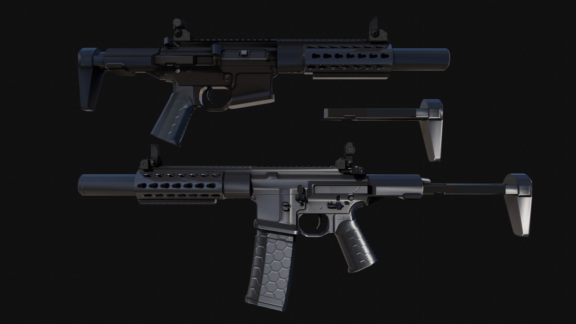 Honey-Badger silver rifle Low-poly 3D model_8