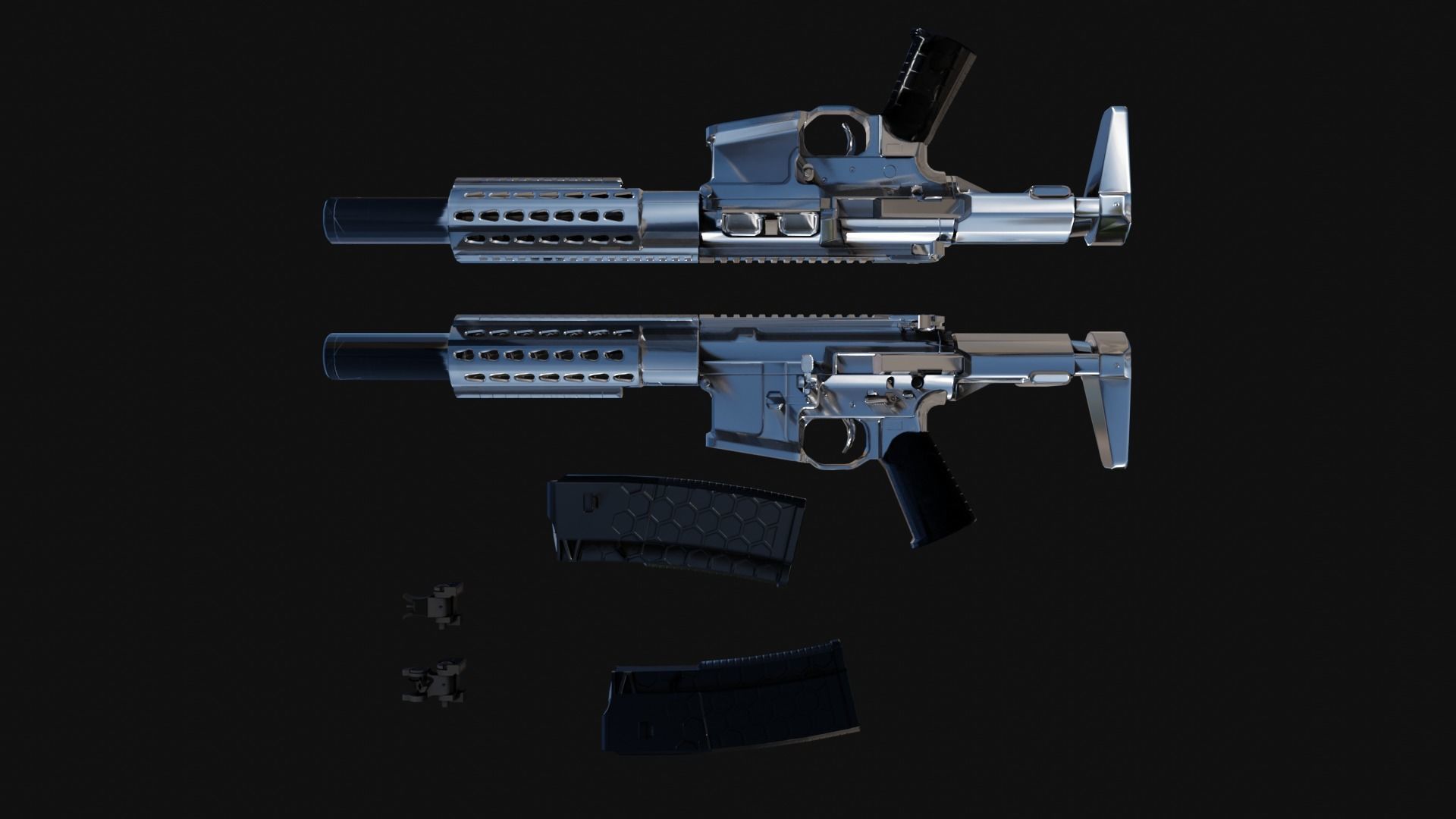 Honey-Badger silver rifle Low-poly 3D model_13