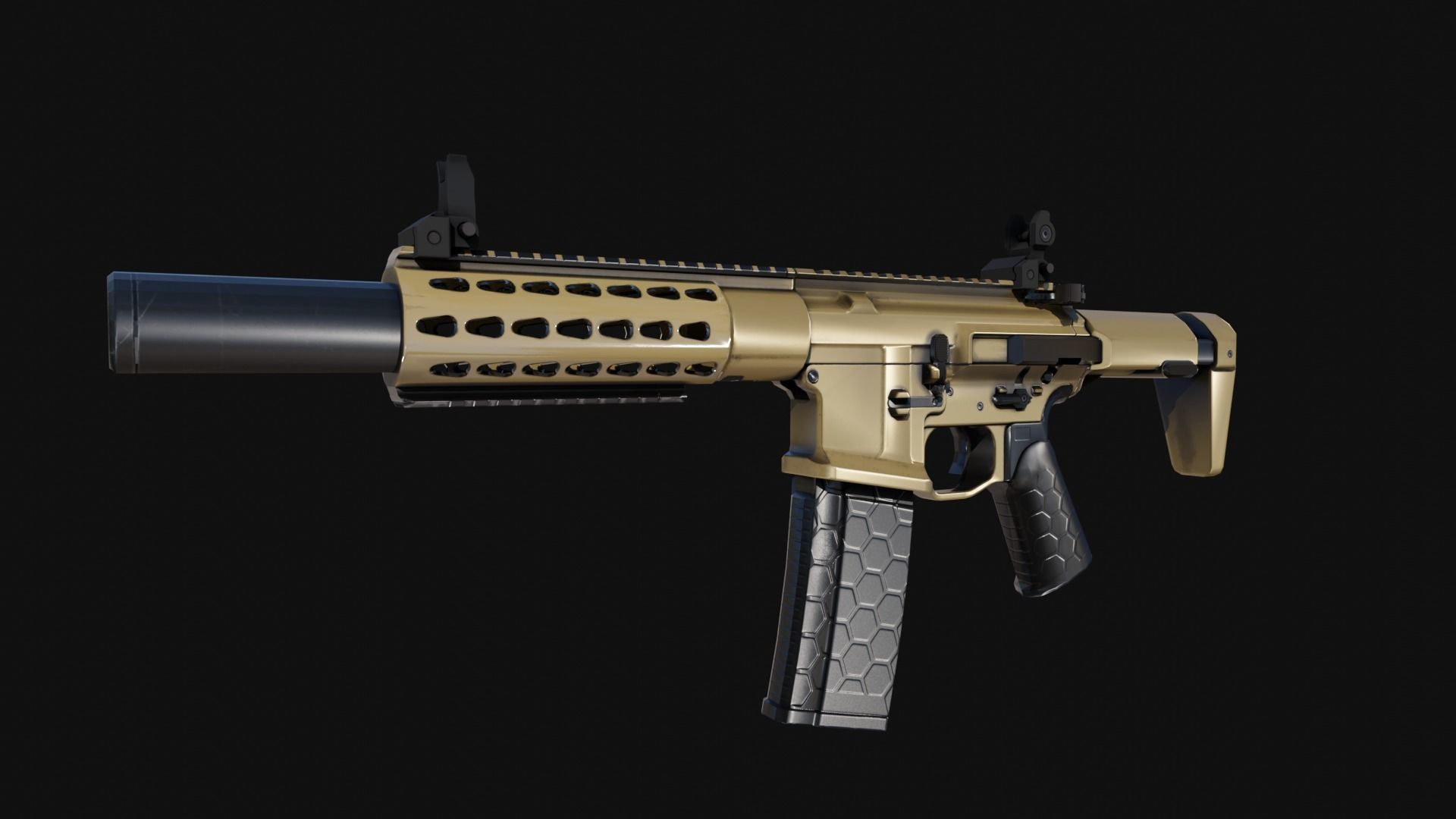 Honey-Badger silver rifle Low-poly 3D model_2