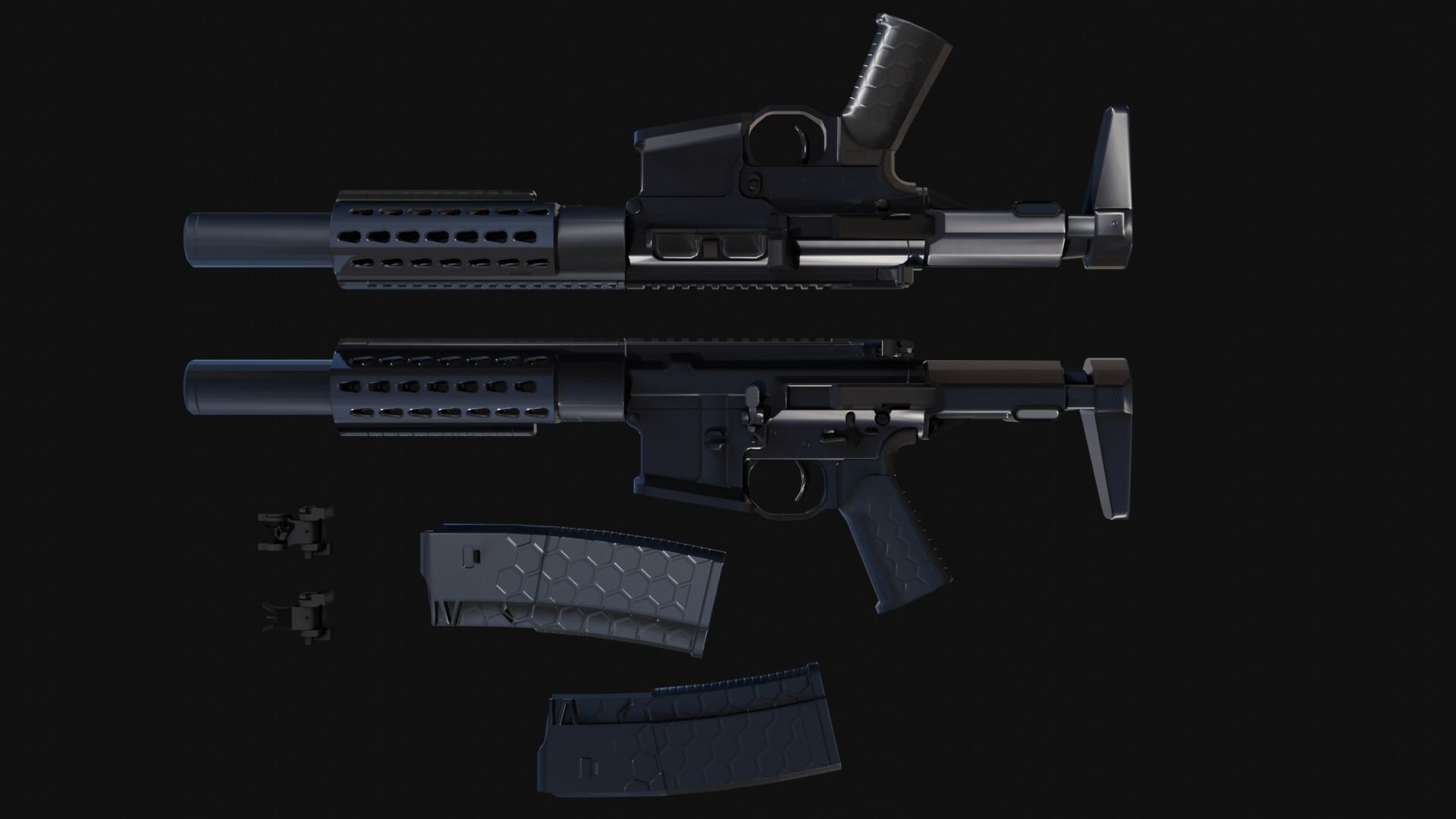 Honey-Badger silver rifle Low-poly 3D model_12