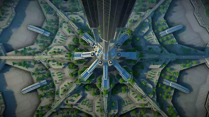 Sci fi city low-poly constructor Low-poly 3D model