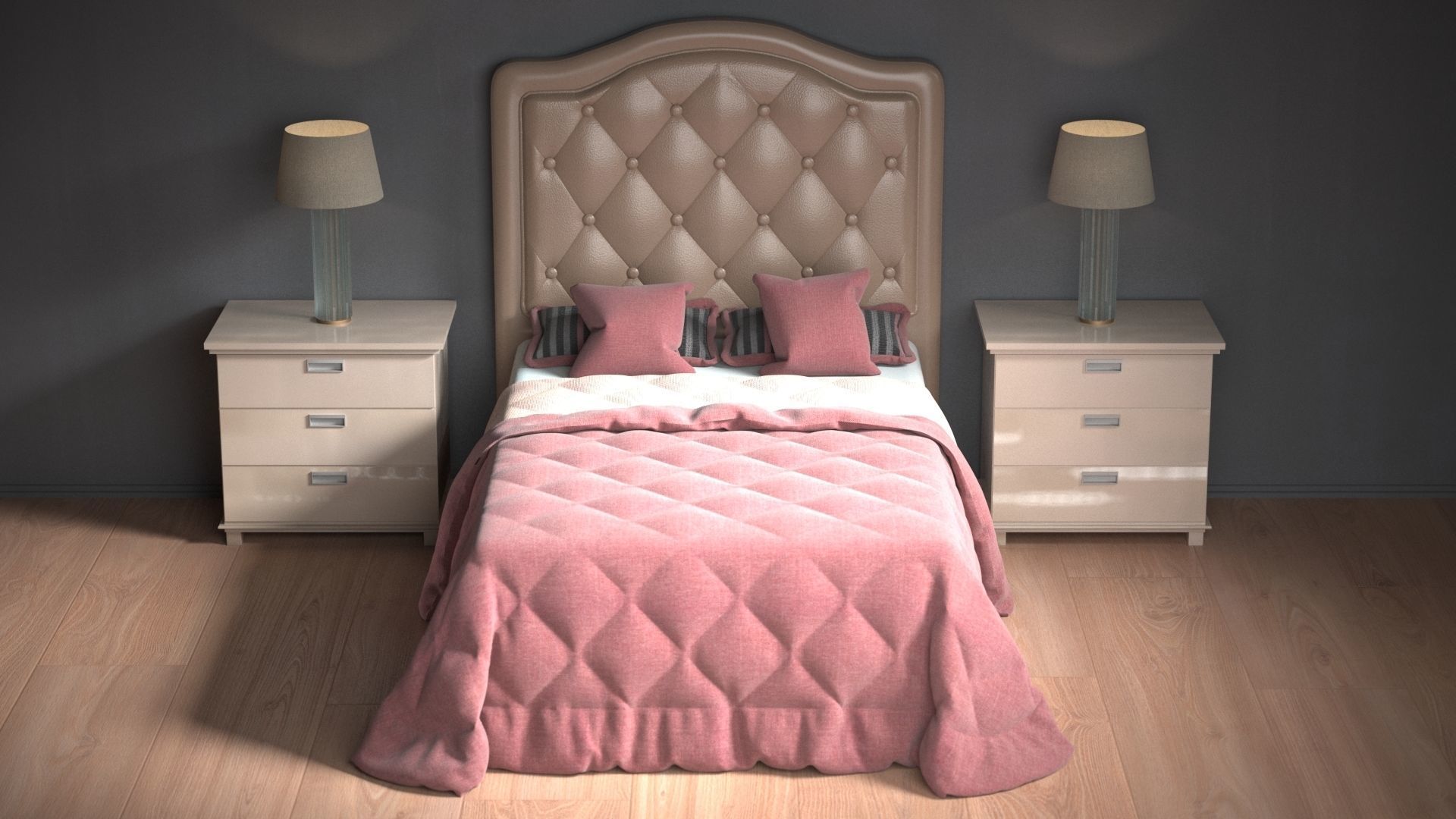 BED 3 bedroom with and two nightstands 3D model_1