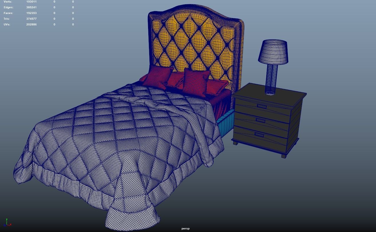 BED 3 bedroom with and two nightstands 3D model_2