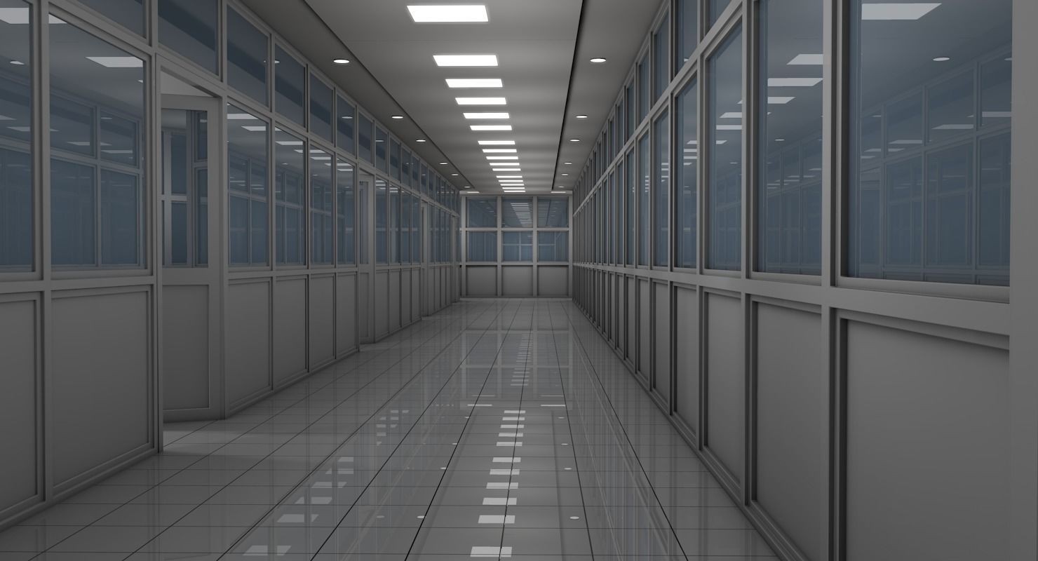 Hospital corridor with Empty rooms 3D model_1