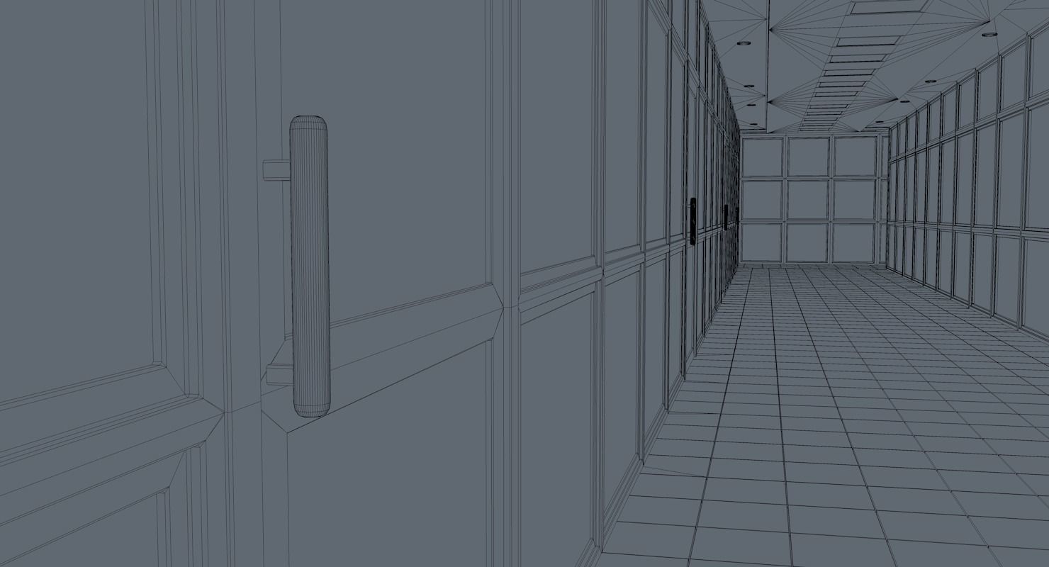 Hospital corridor with Empty rooms 3D model_13