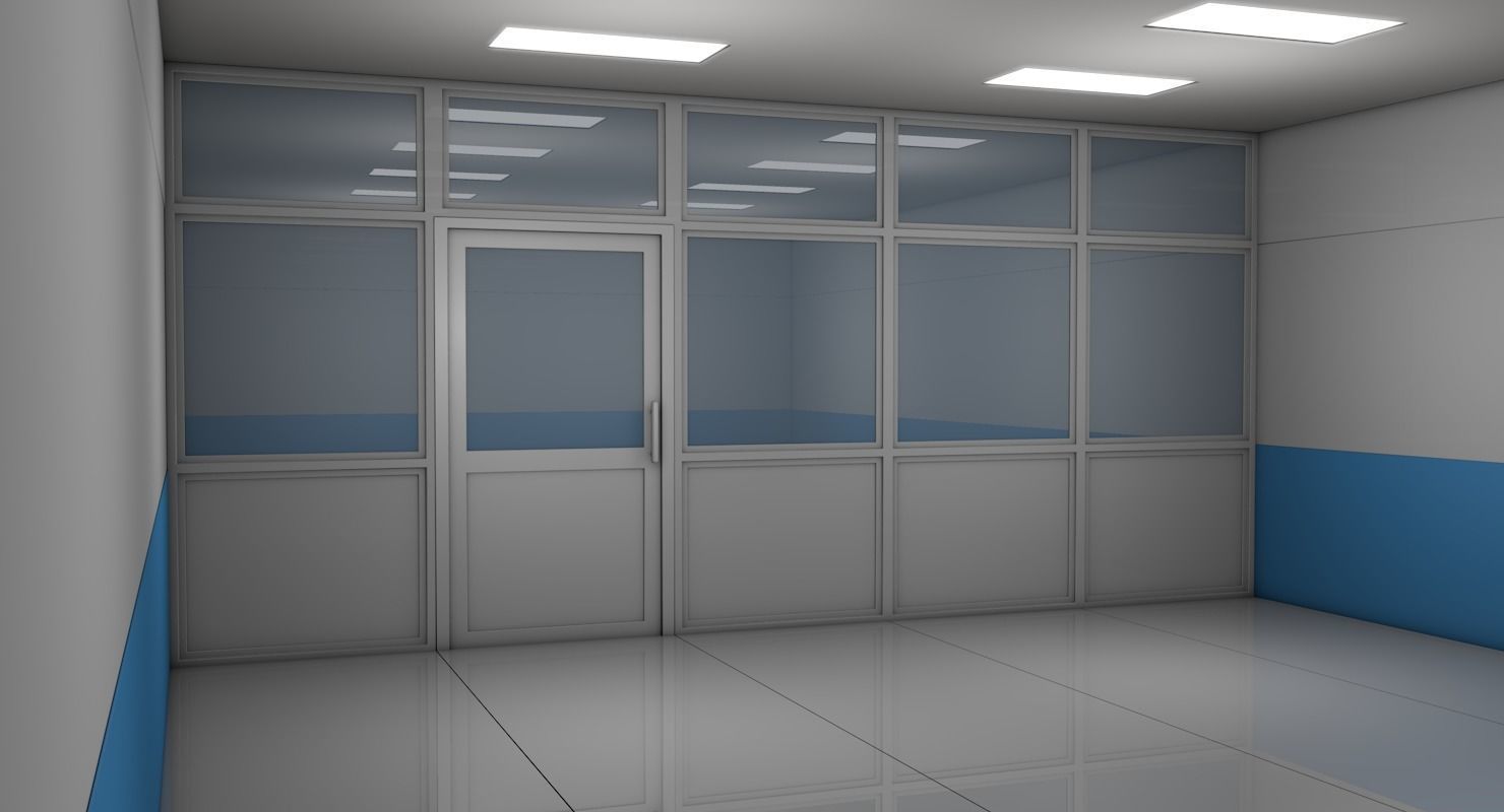 Hospital corridor with Empty rooms 3D model_5