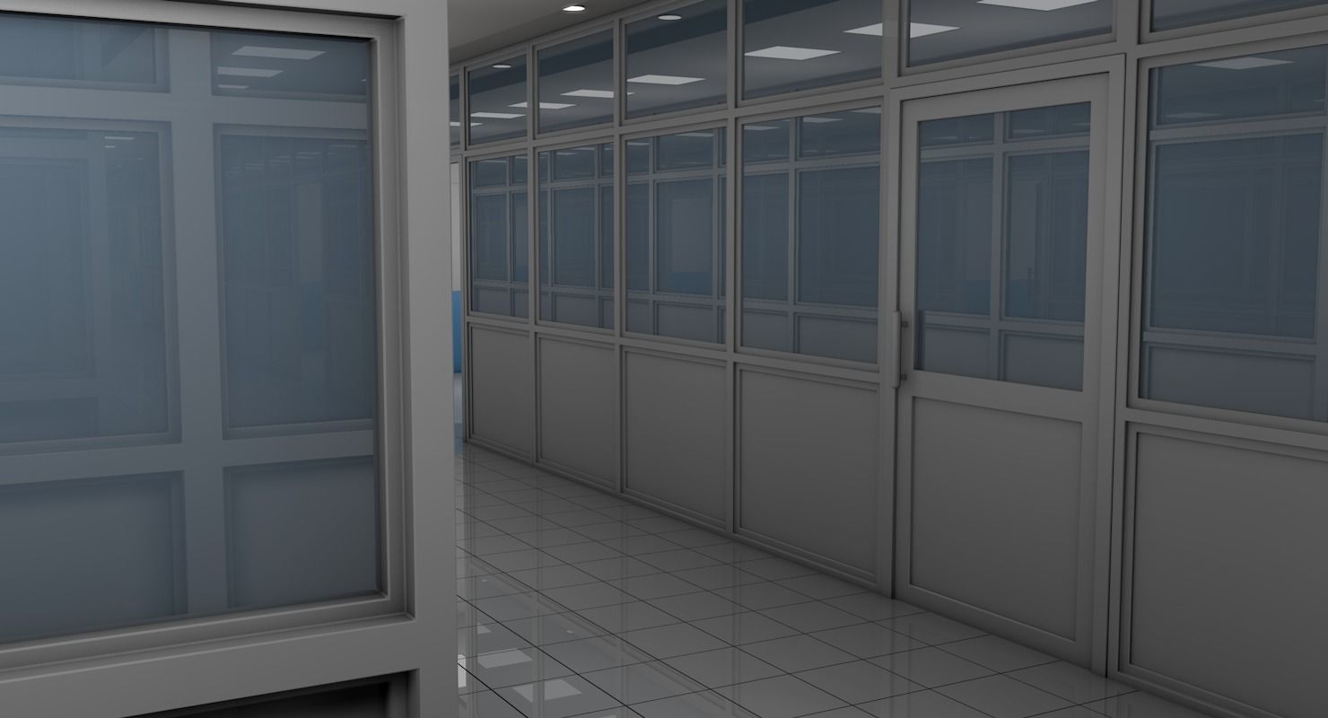Hospital corridor with Empty rooms 3D model_4