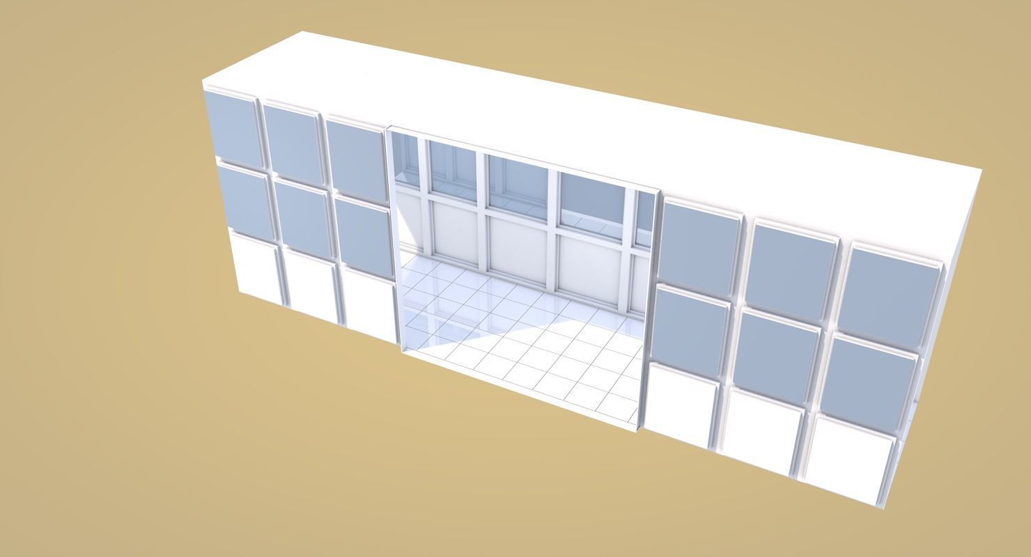 Hospital corridor with Empty rooms 3D model_8