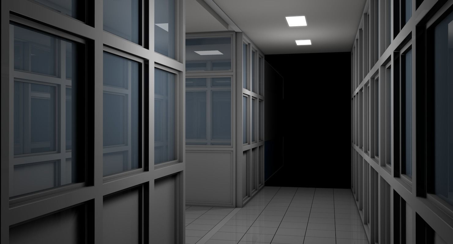 Hospital corridor with Empty rooms 3D model_6