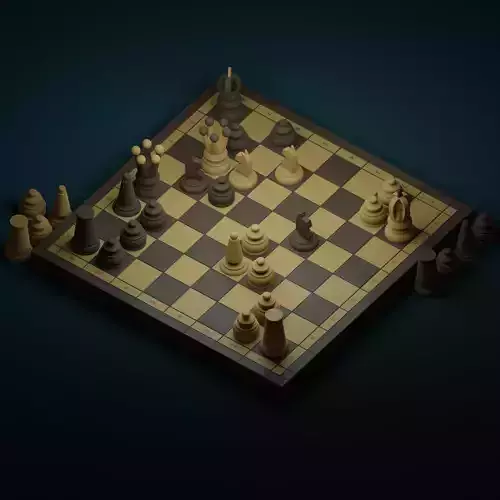 Wooden chess set 3D model