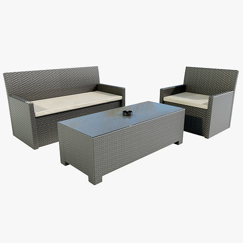 Polyrattan Outdoor Table and Armchairs 3D model