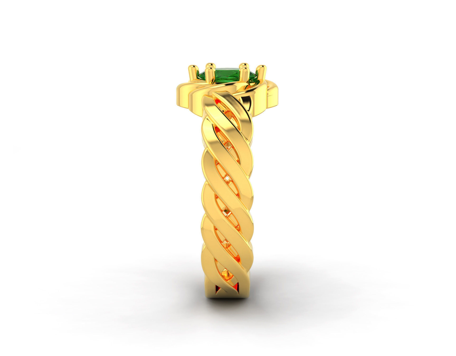 D-0613 gold ring with emerald stone 3D print model_2