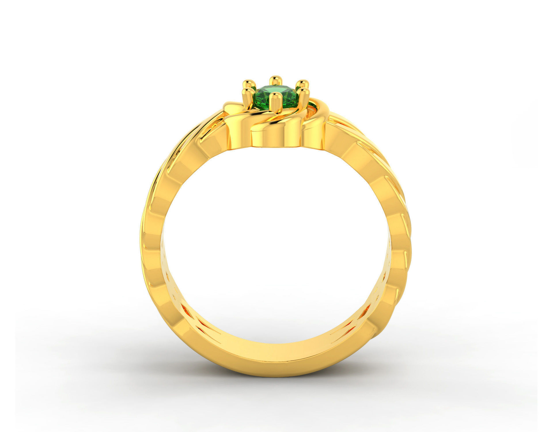 D-0613 gold ring with emerald stone 3D print model_1