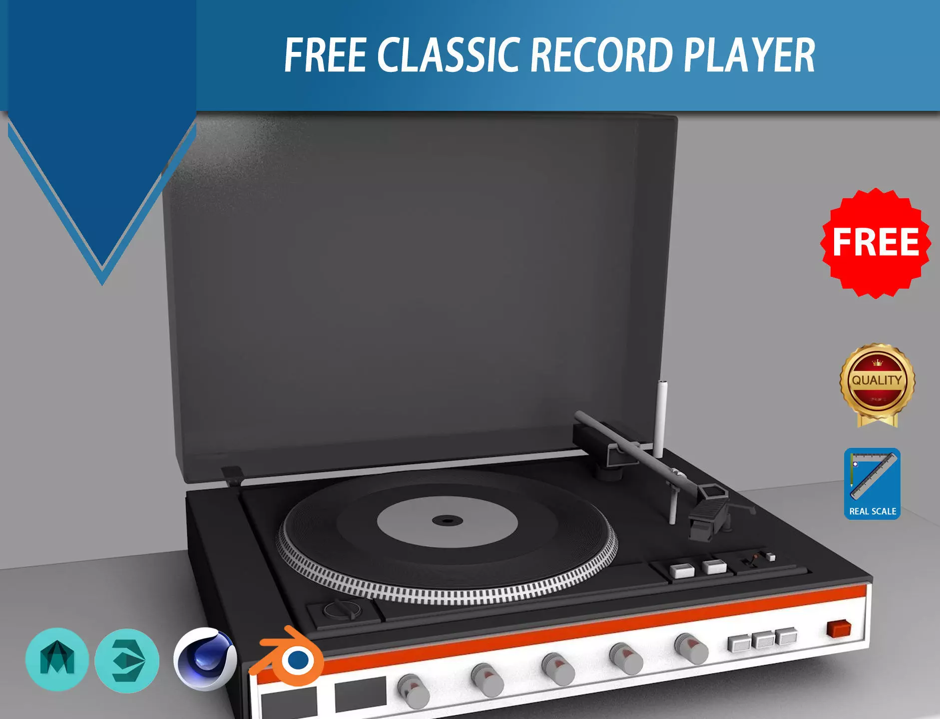 Classic Record Player 3D model_0