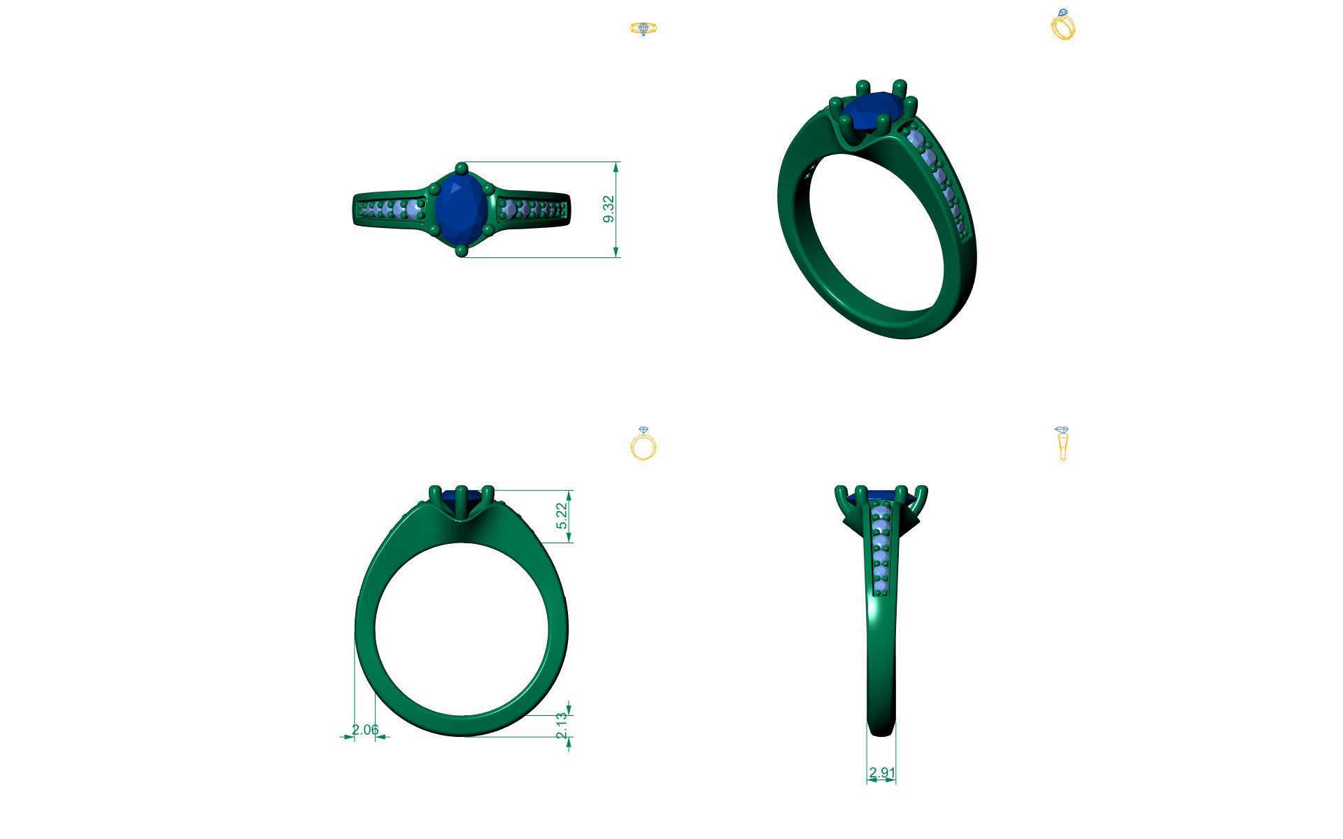 D-0631 sapphire and diamond engagement ring 3D print model_3