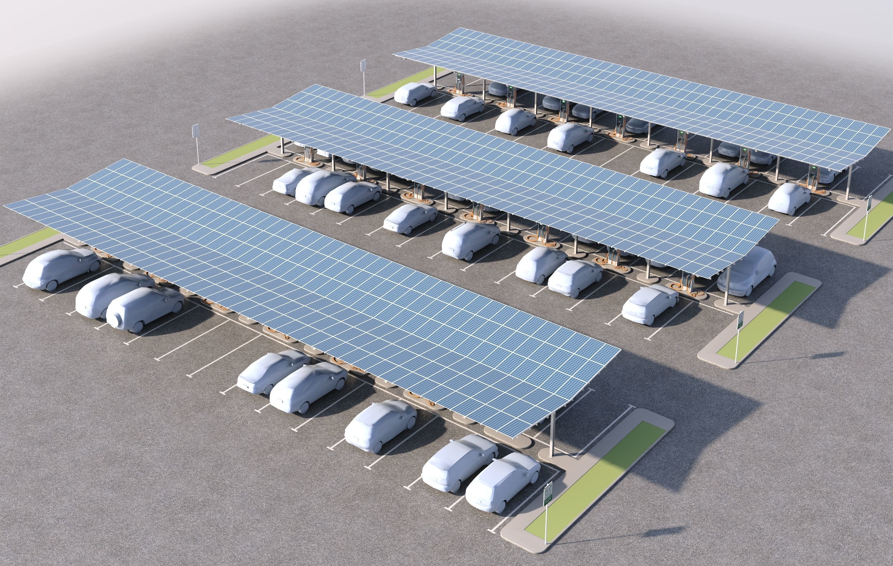 Solar battery charging parking 3D model_1