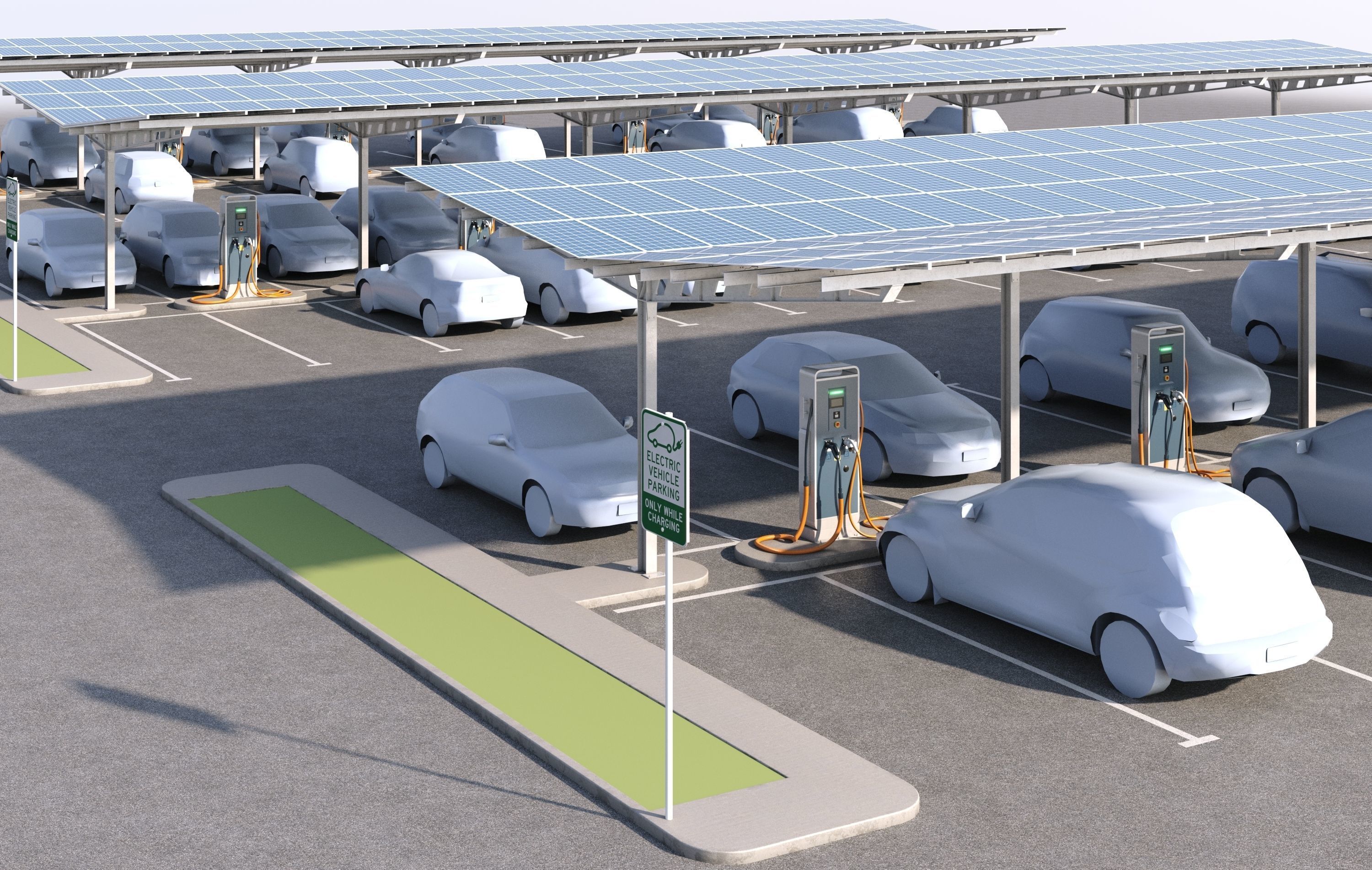 Solar battery charging parking 3D model_2