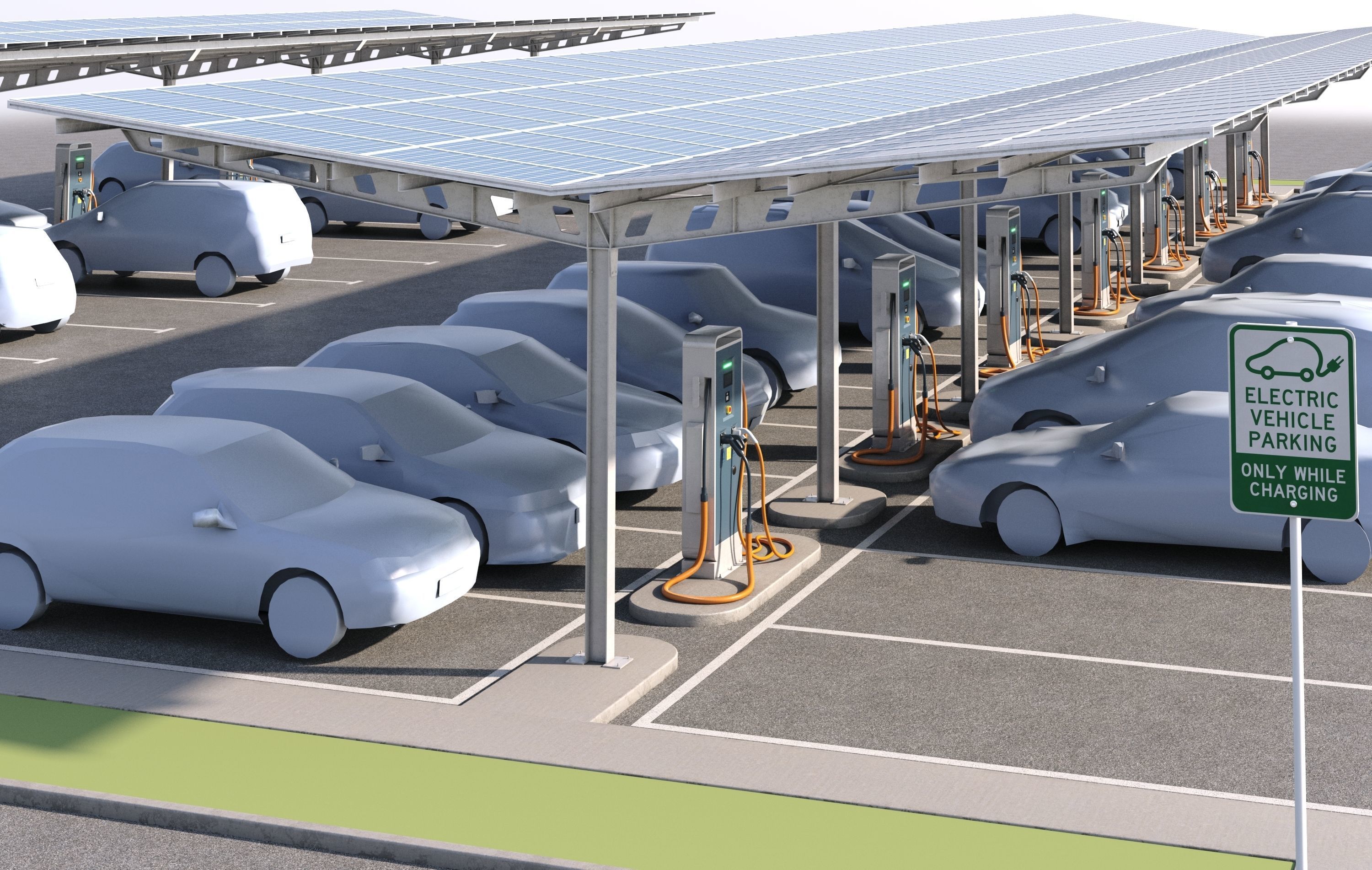 Solar battery charging parking 3D model_4