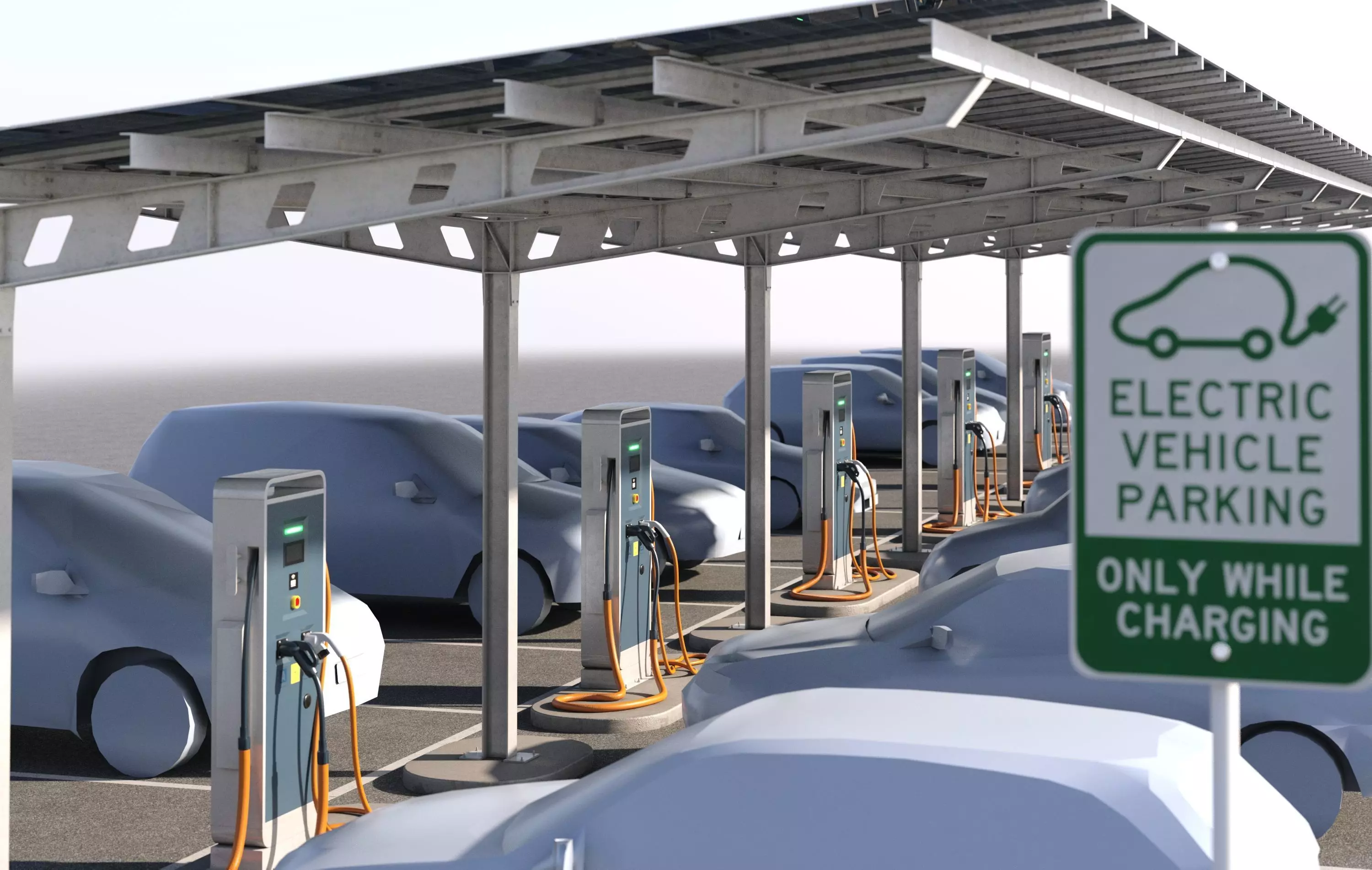 Solar battery charging parking 3D model_0
