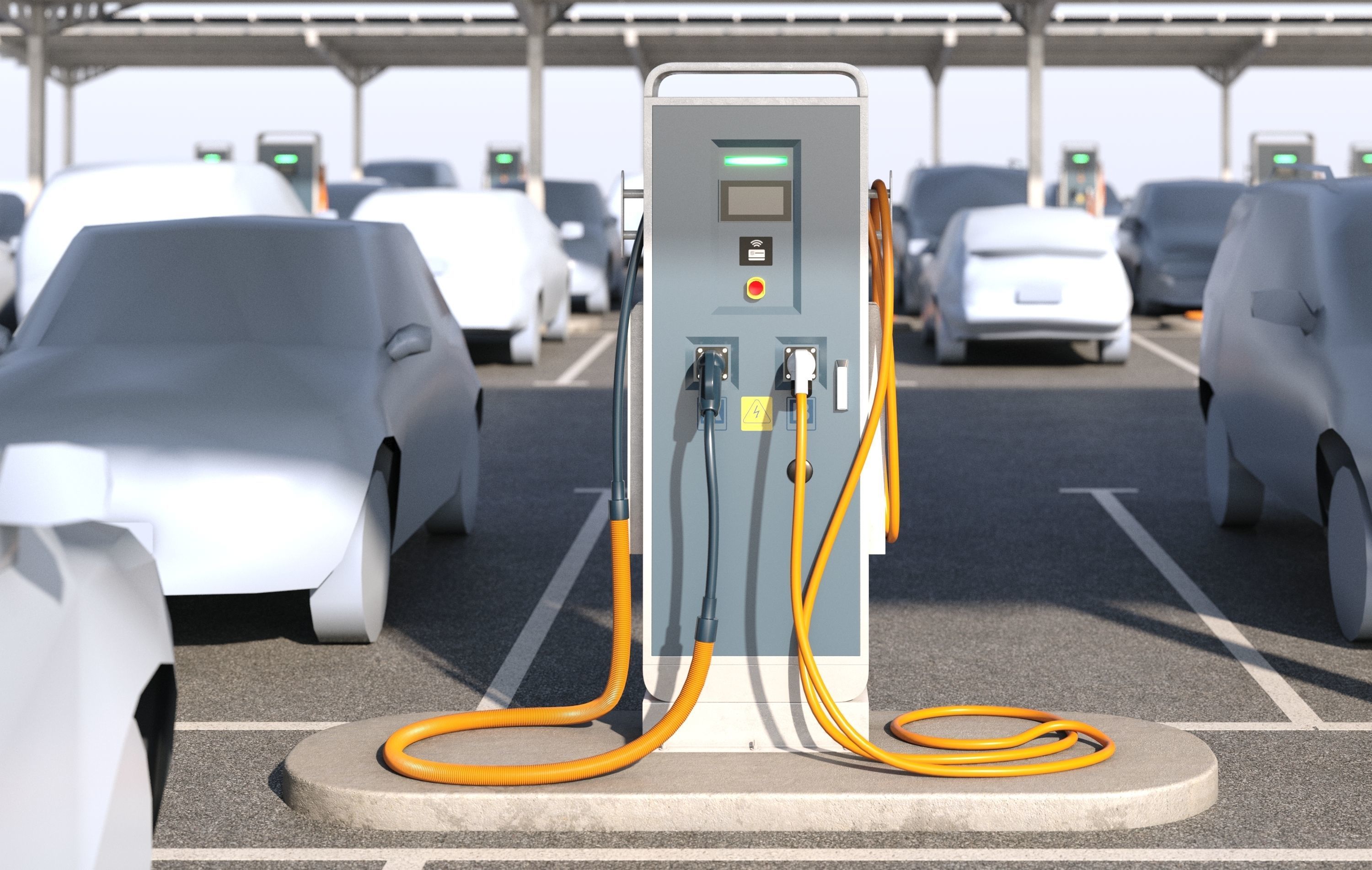 Solar battery charging parking 3D model_5