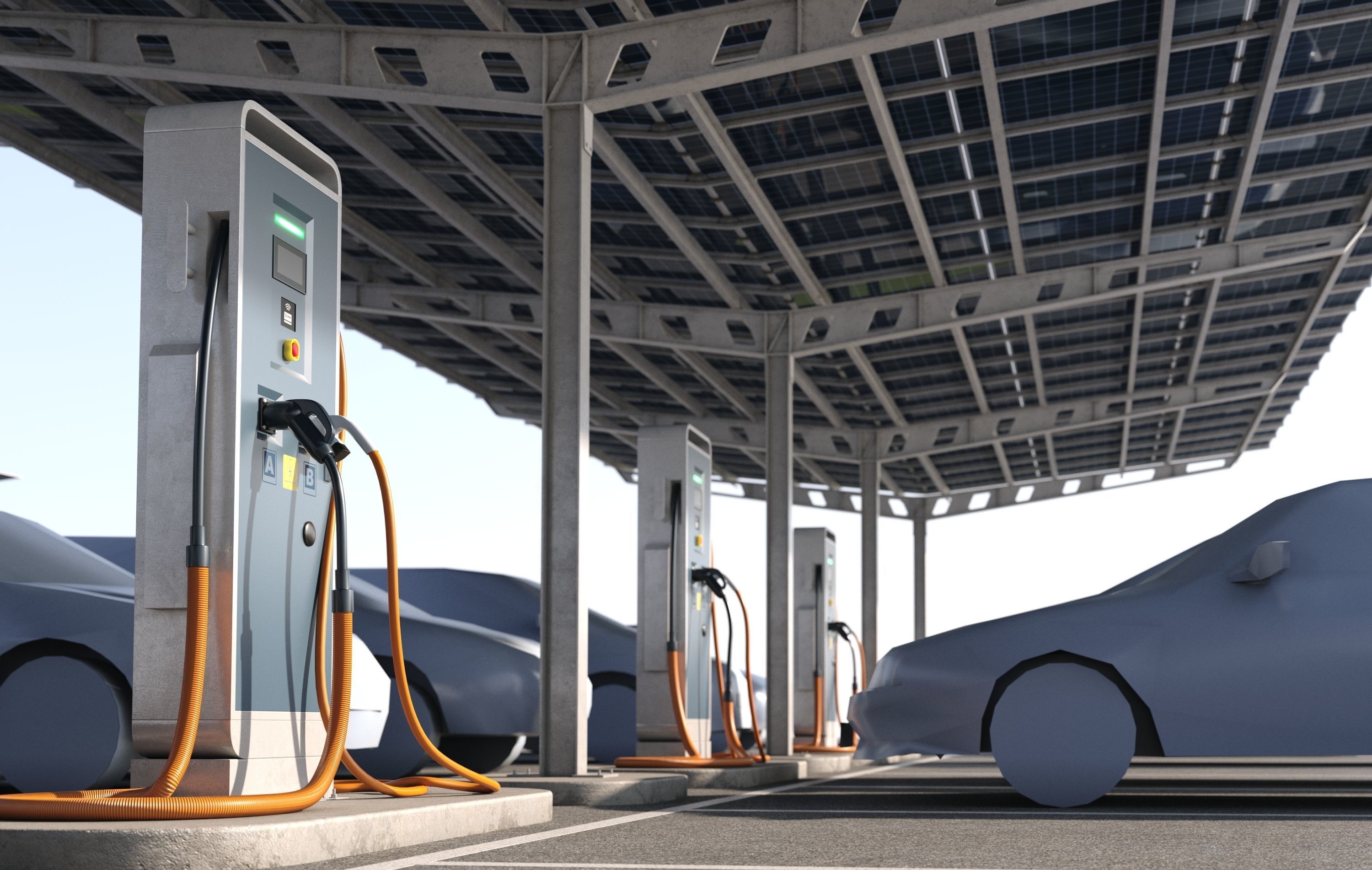 Solar battery charging parking 3D model_7