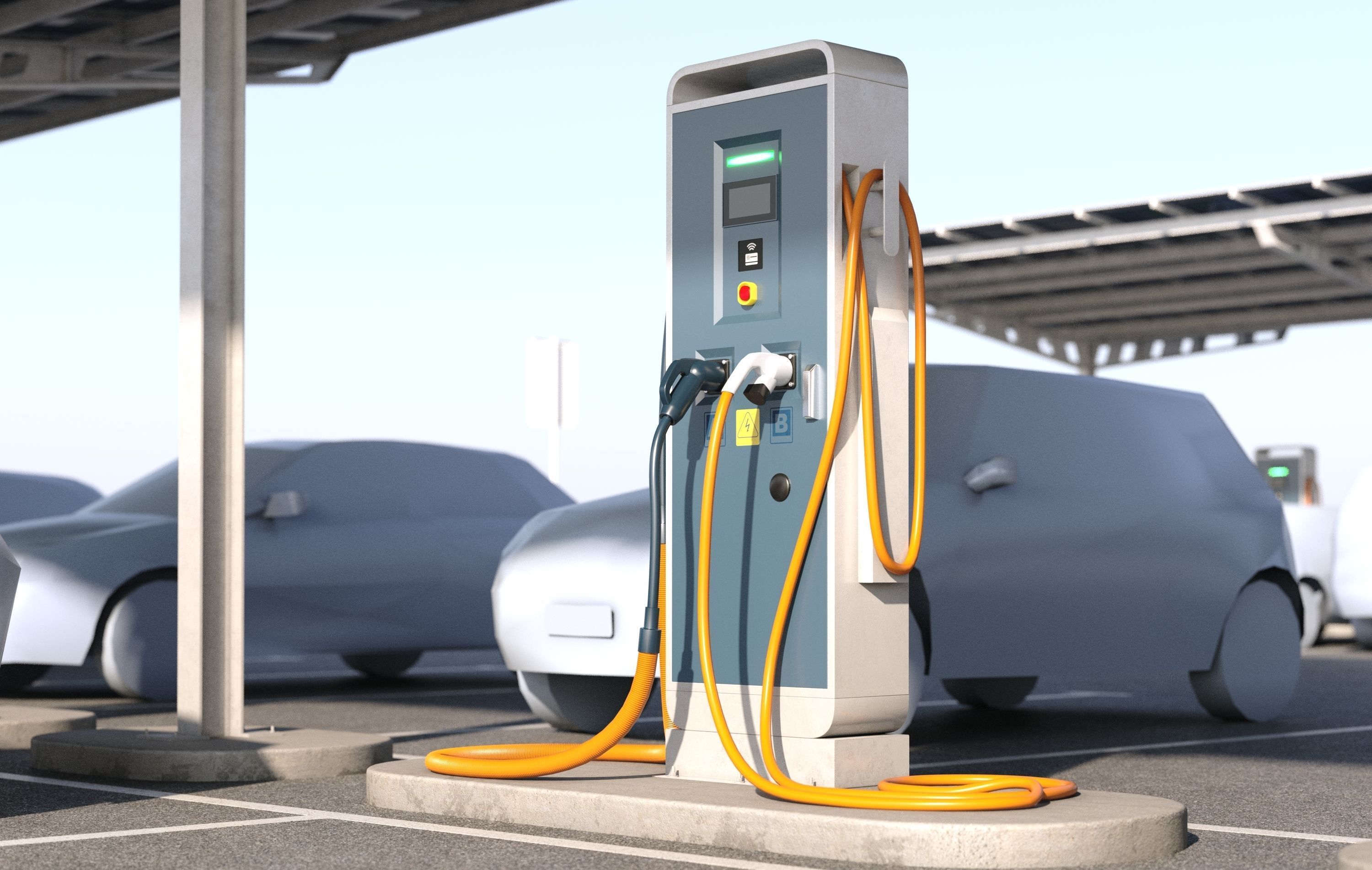 Solar battery charging parking 3D model_6