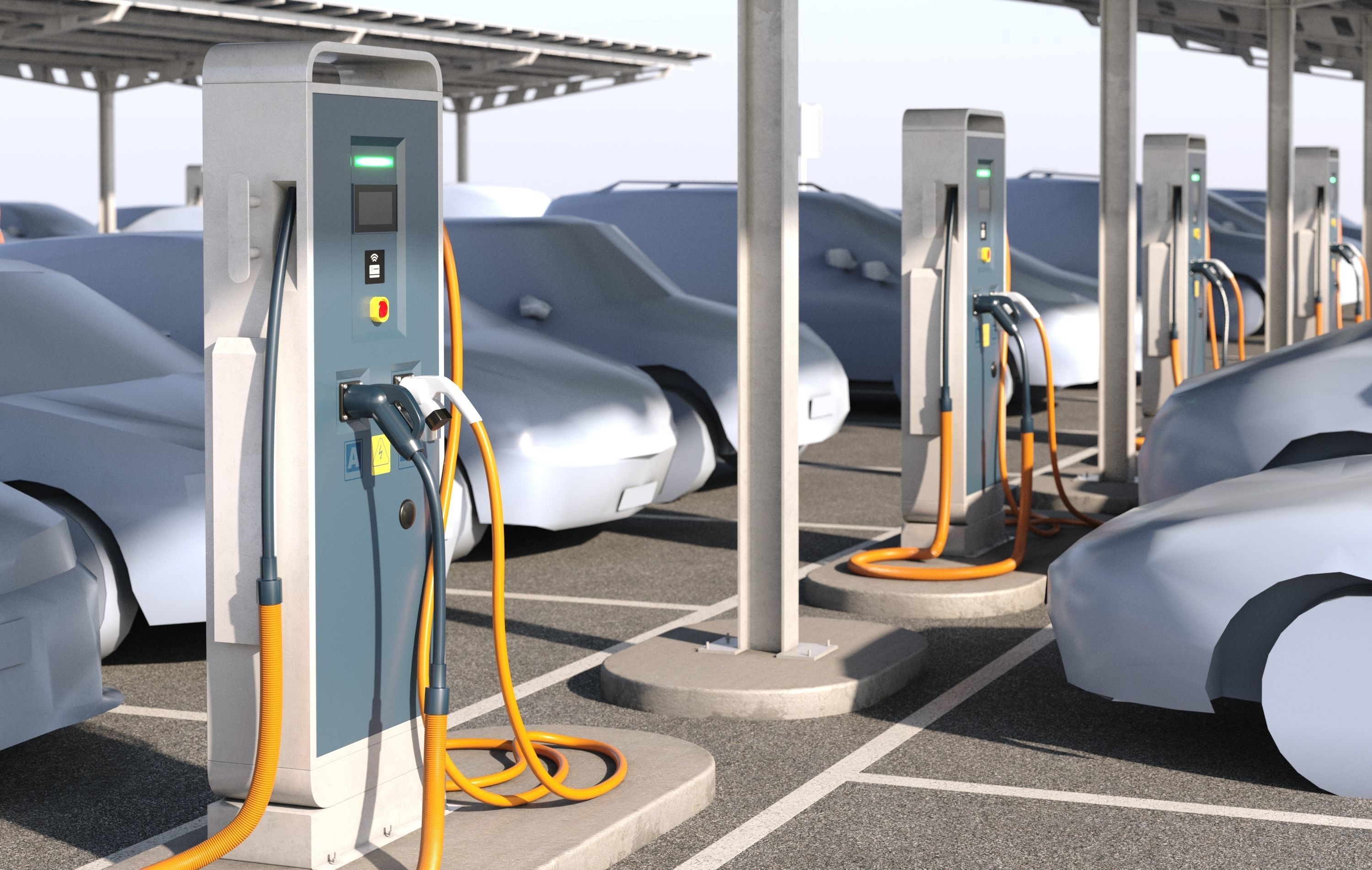 Solar battery charging parking 3D model_3