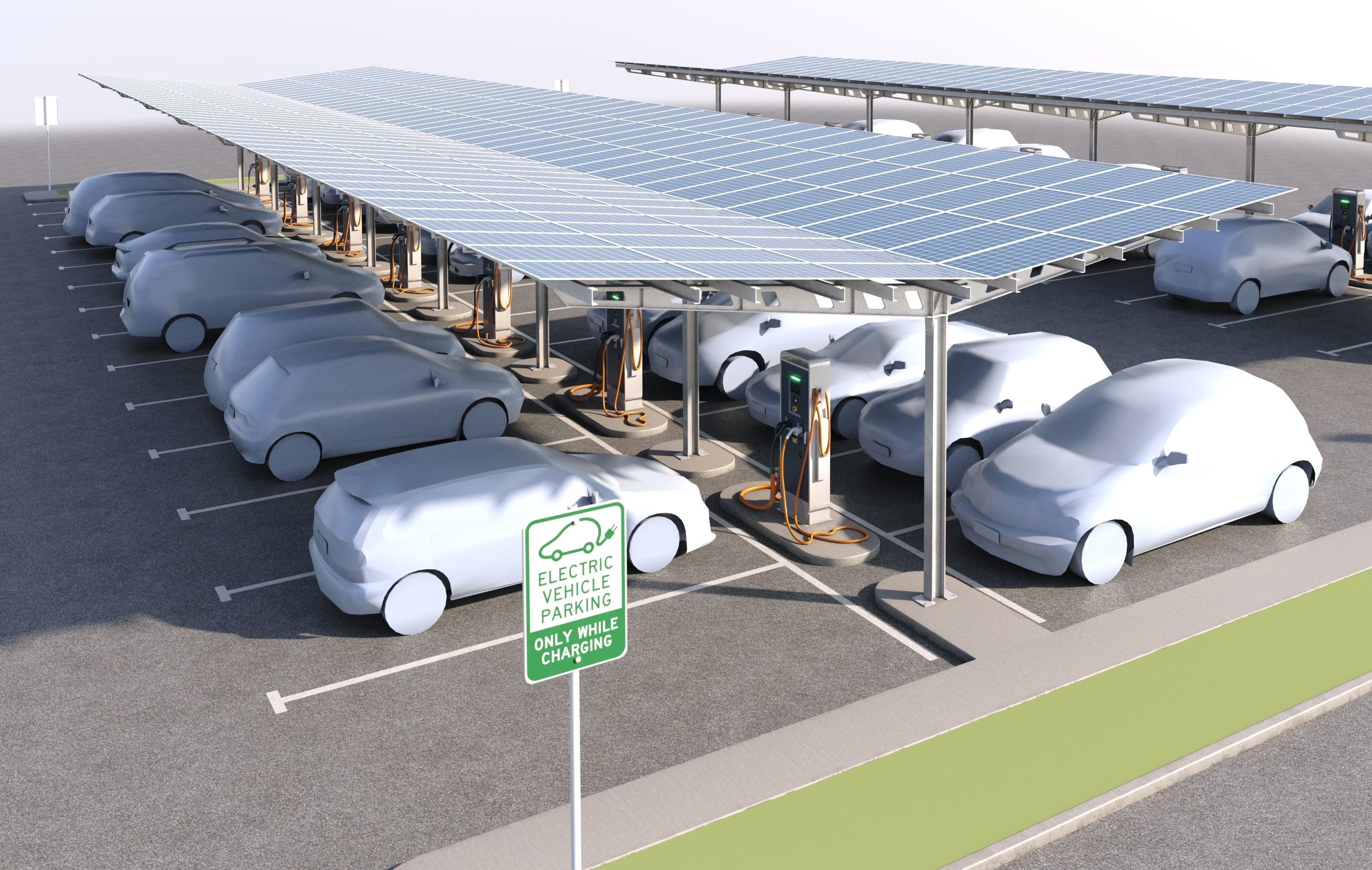 Solar battery charging parking 3D model_8