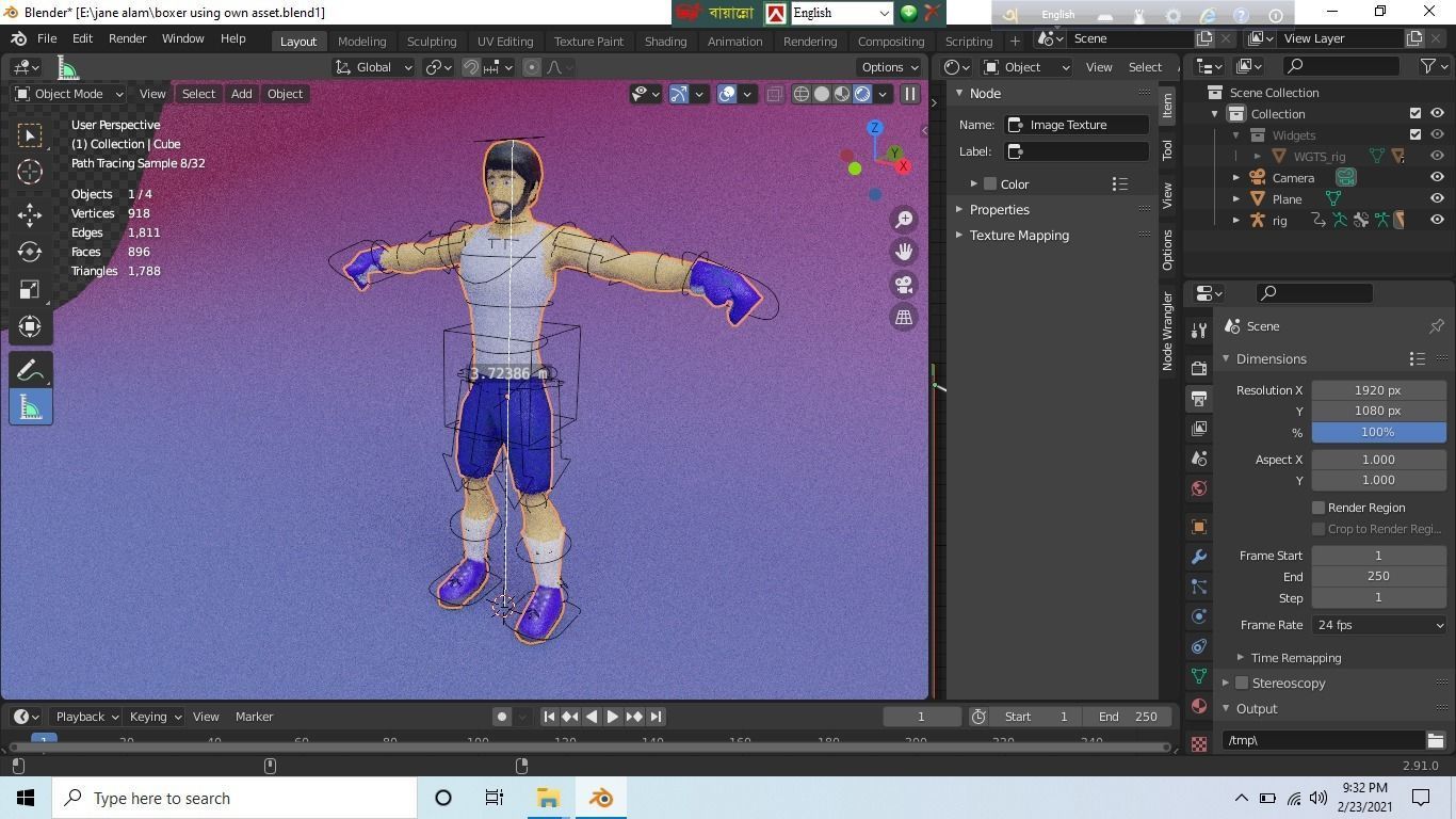 Low poly game ready boxer man in boxing gloves and shorts Free low-poly 3D model_1