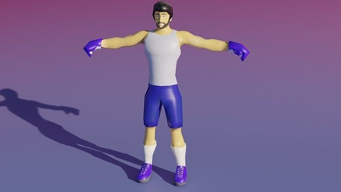 Low poly game ready boxer man in boxing gloves and shorts Free low-poly 3D model